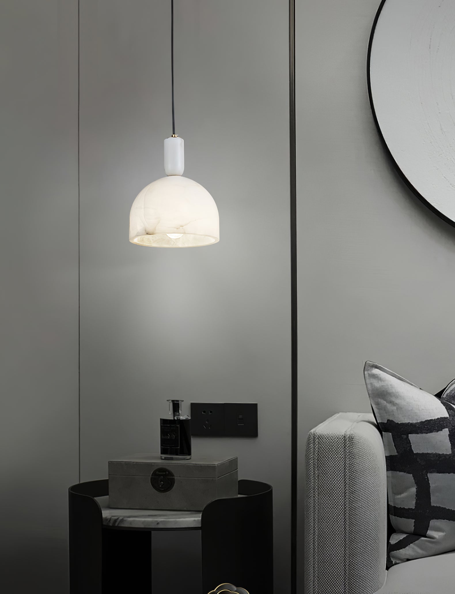 Leda Minimalist Alabaster Pendant Light-Neutral Decor