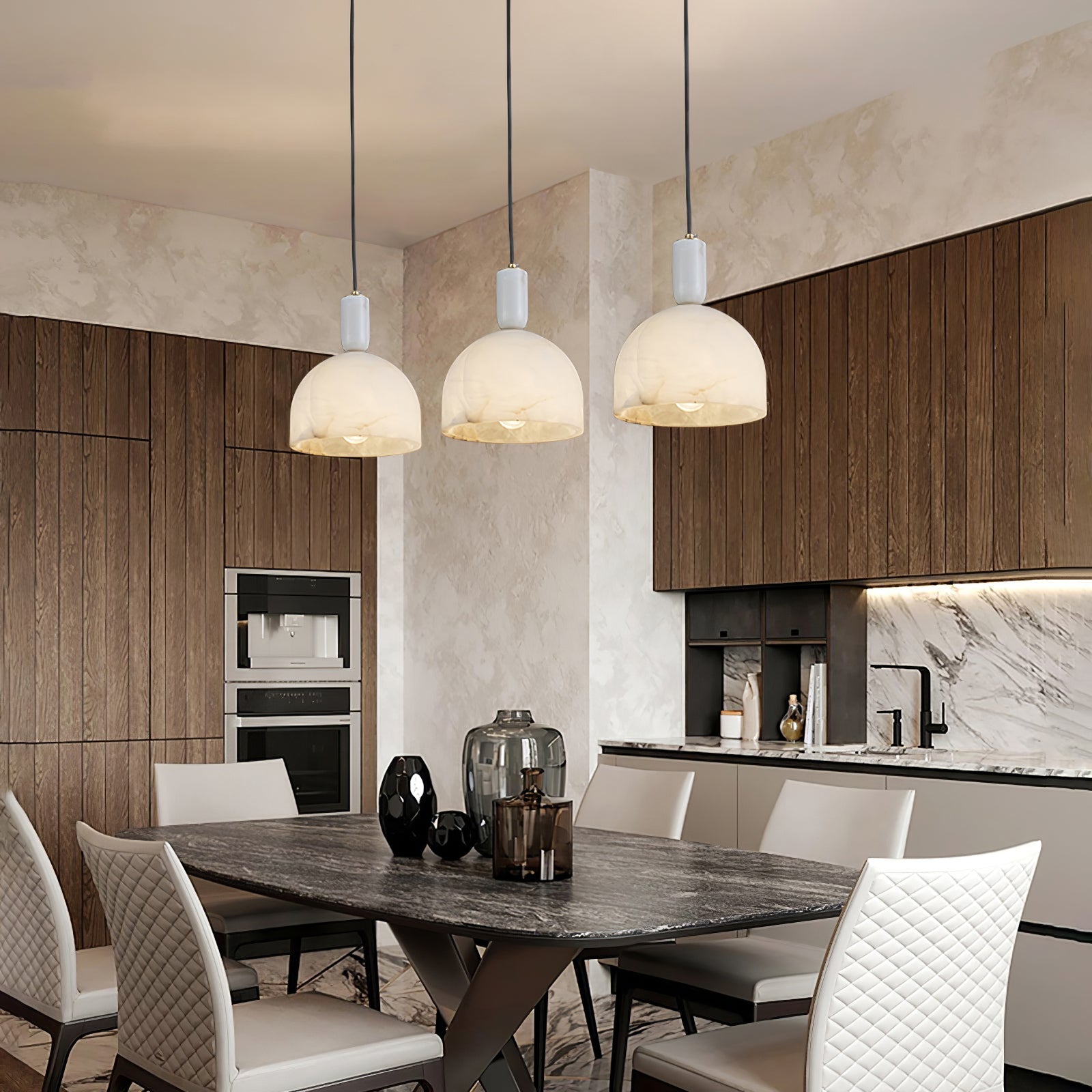 Leda Minimalist Alabaster Pendant Light-Neutral Decor