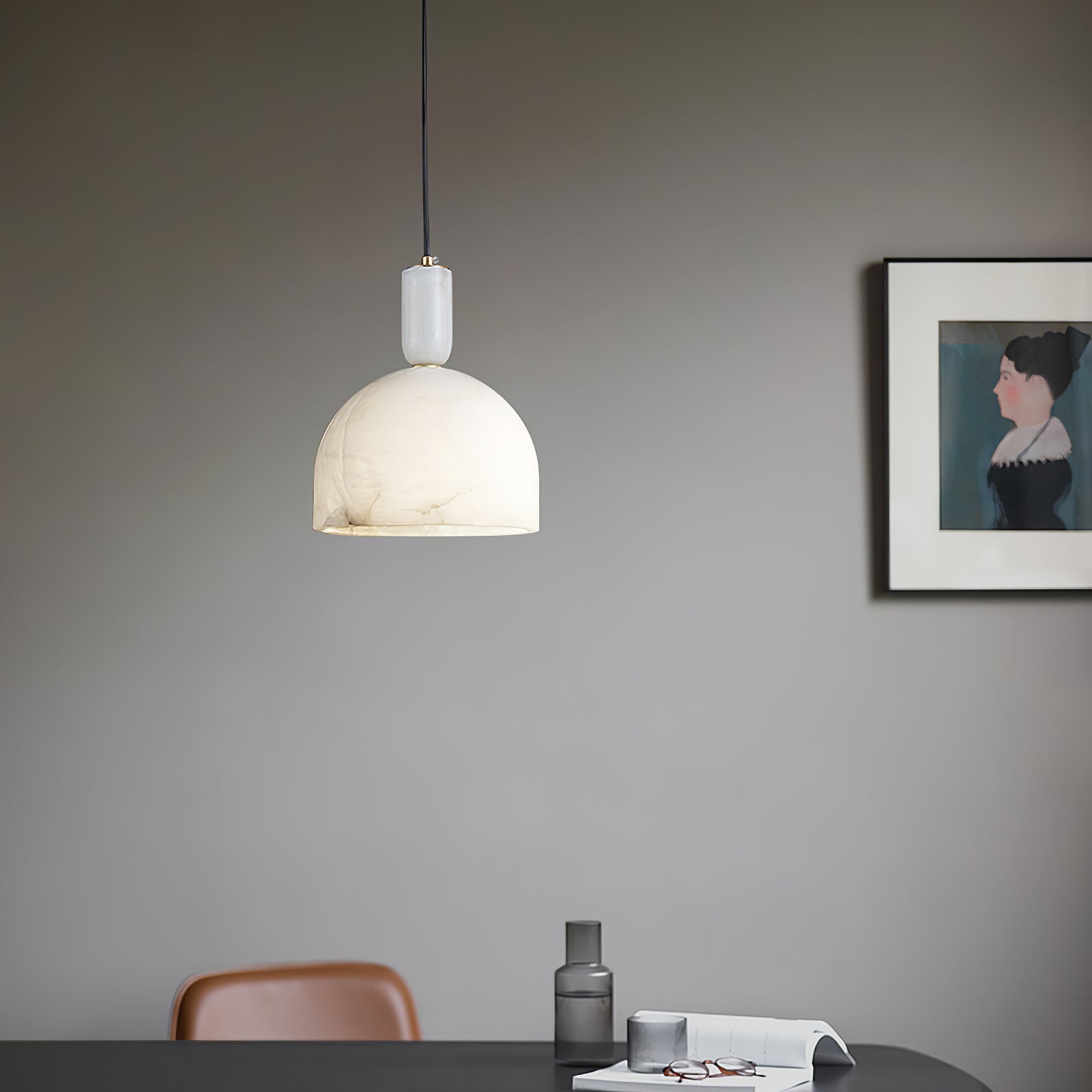 Leda Minimalist Alabaster Pendant Light-Neutral Decor
