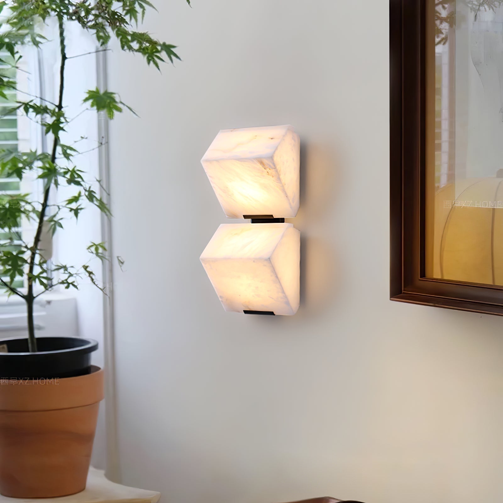 Zaren Alabaster Wall Lamp Sculptural Cubes-Neutral Decor