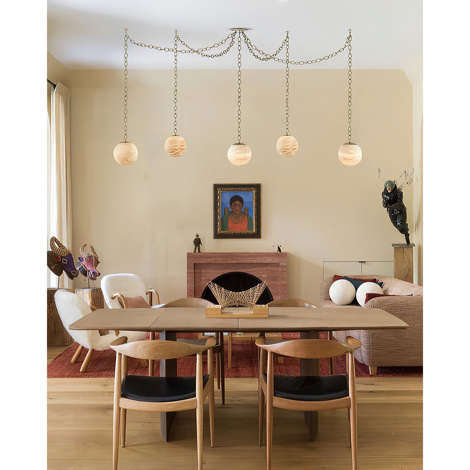 Full view of the 5-head swag pendant lamp.