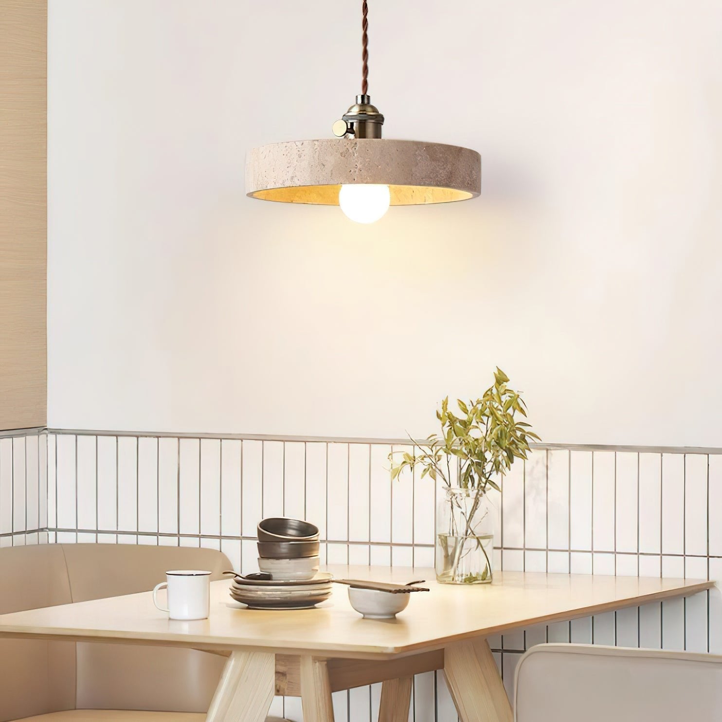 Qisk Travertine Pendant Light-Neutral Decor