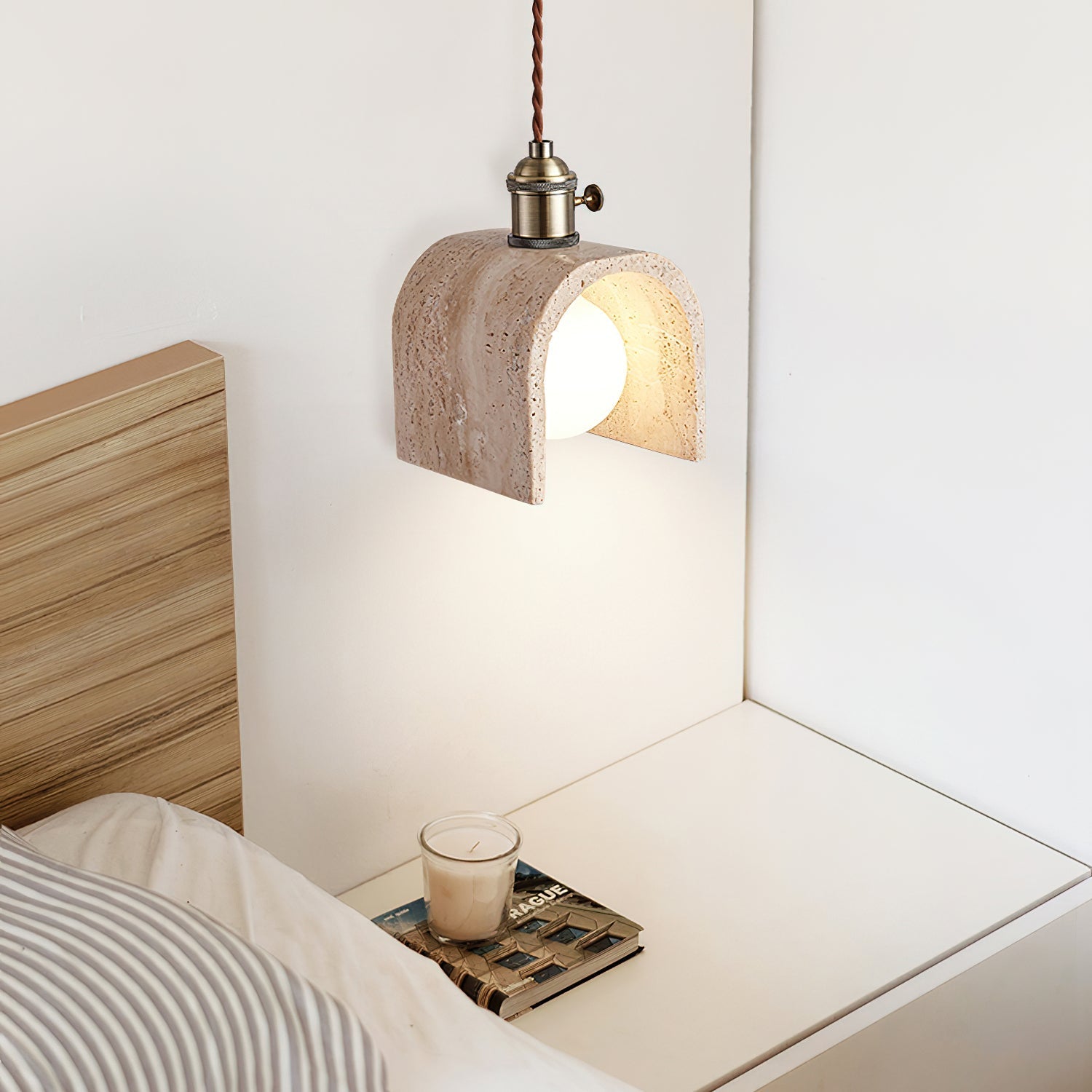 Qisk Travertine Pendant Light-Neutral Decor