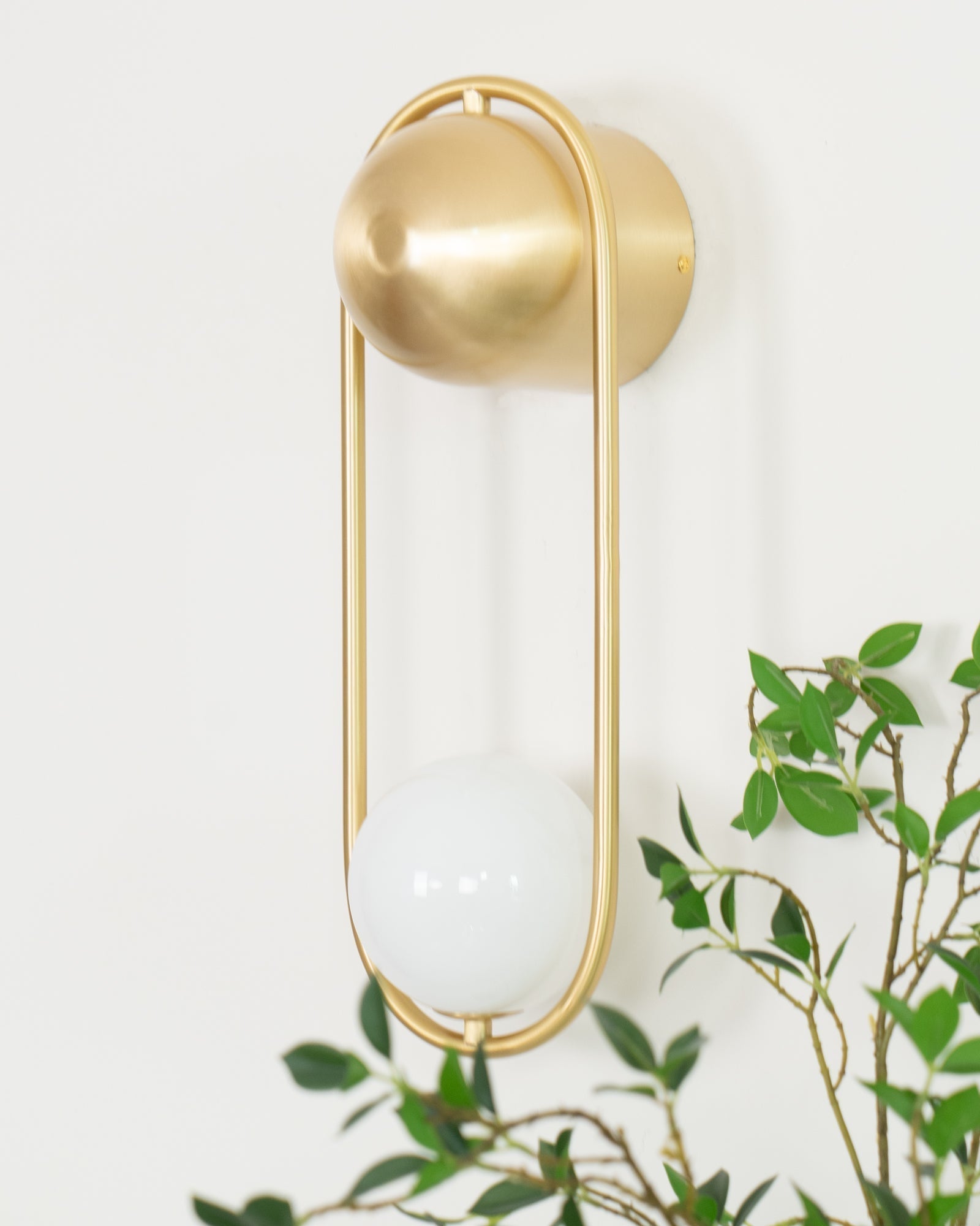Wall Lamp with Brass Loop Frame and Glass Globe