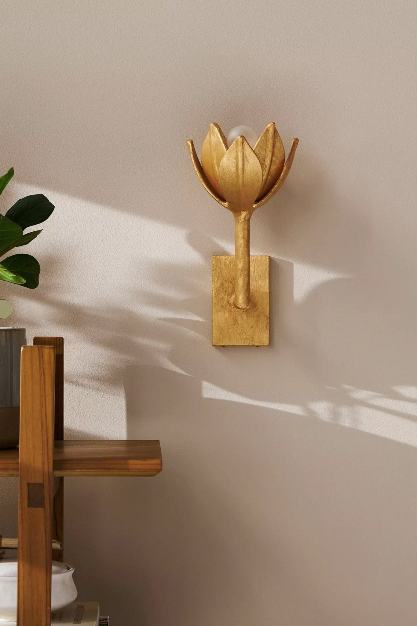 Clira Brass Lotus Bloom Wall Lamp-Neutral Decor
