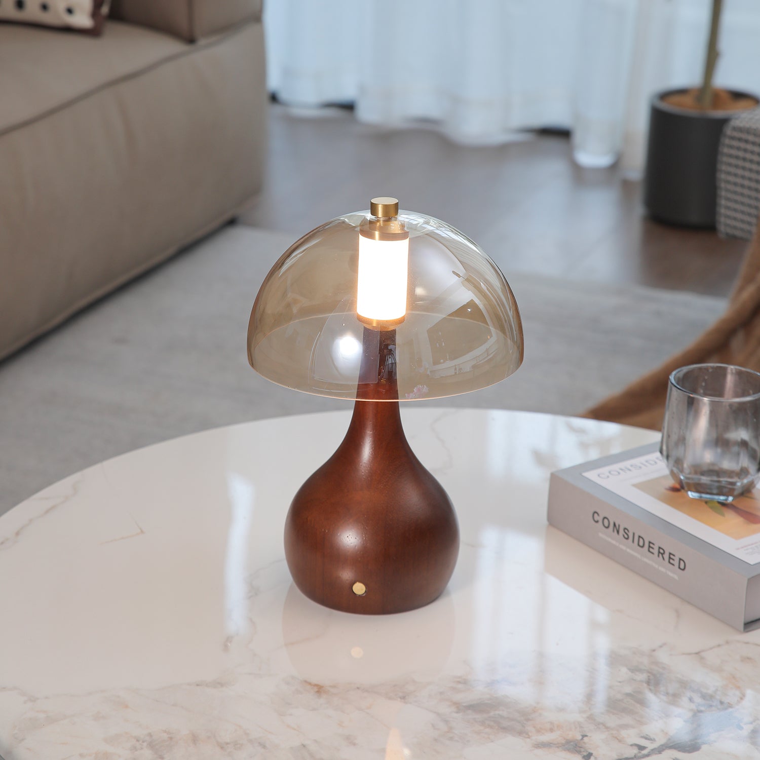 Aurae Wood & Glass Modern Table Lamp-Neutral Decor