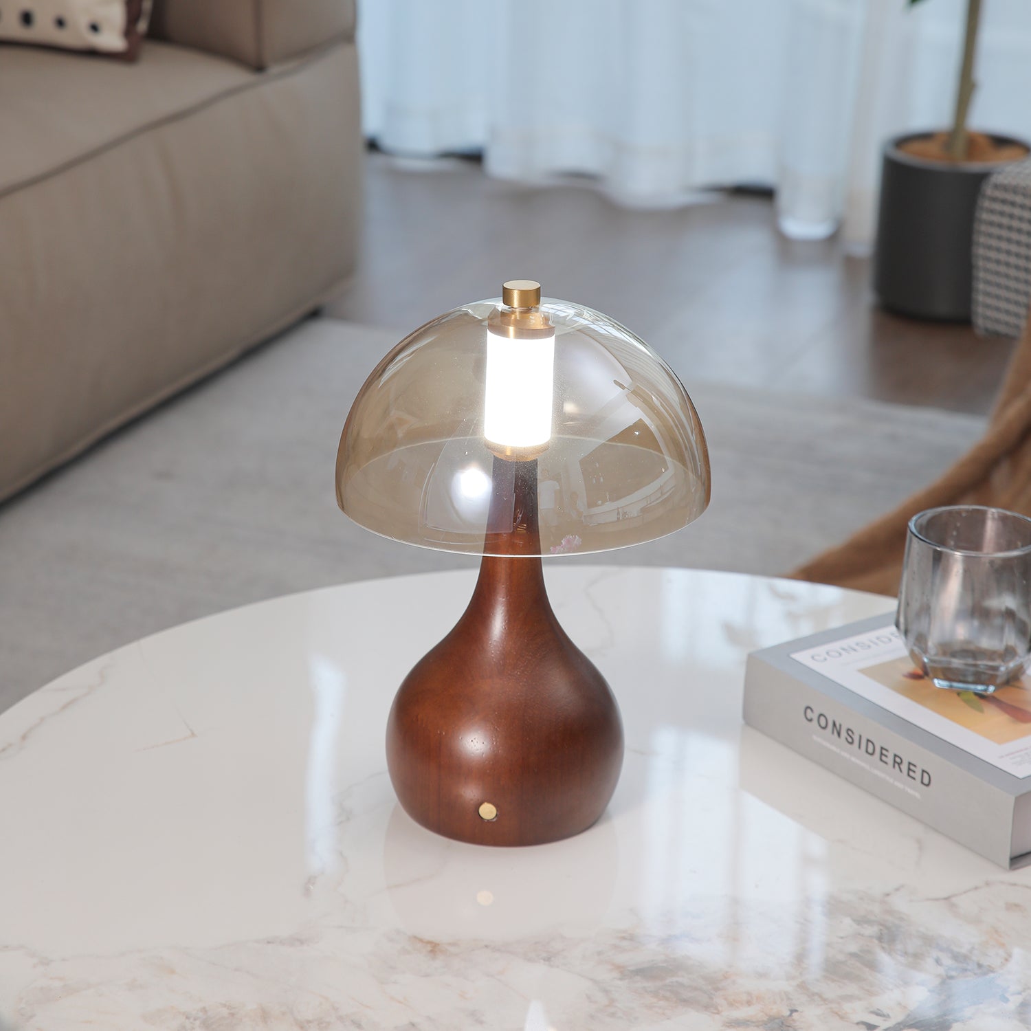 Aurae Wood & Glass Modern Table Lamp-Neutral Decor
