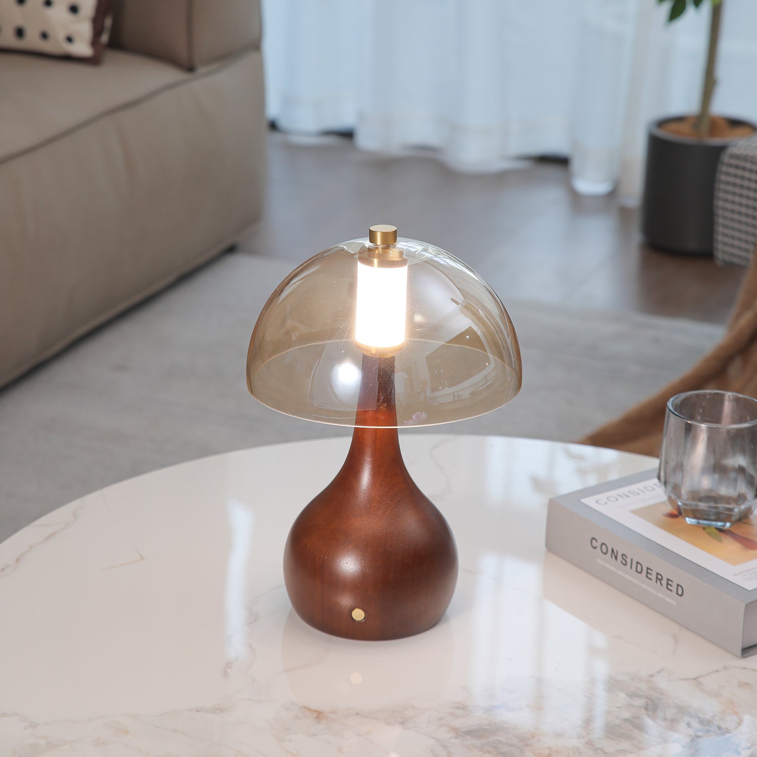 Aurae Wood & Glass Modern Table Lamp-Neutral Decor