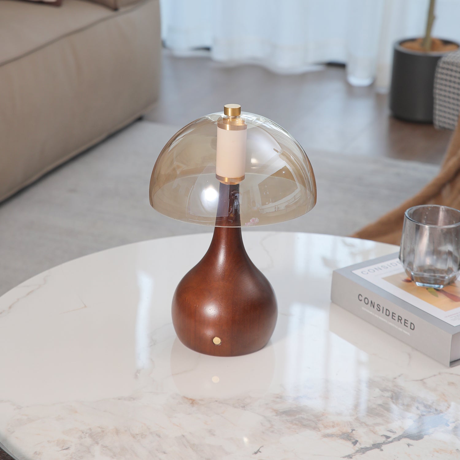 Aurae Wood & Glass Modern Table Lamp-Neutral Decor