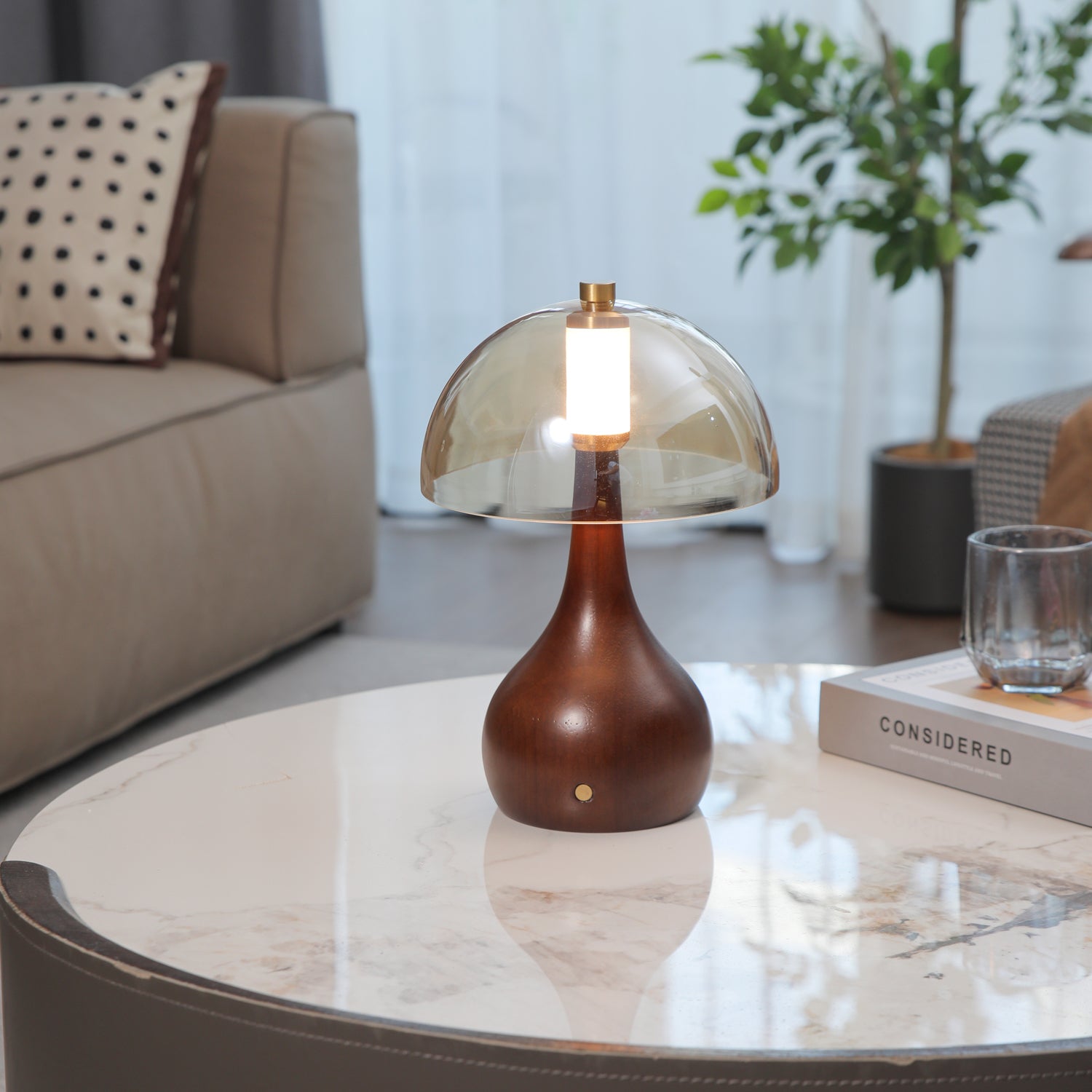 Aurae Wood & Glass Modern Table Lamp-Neutral Decor