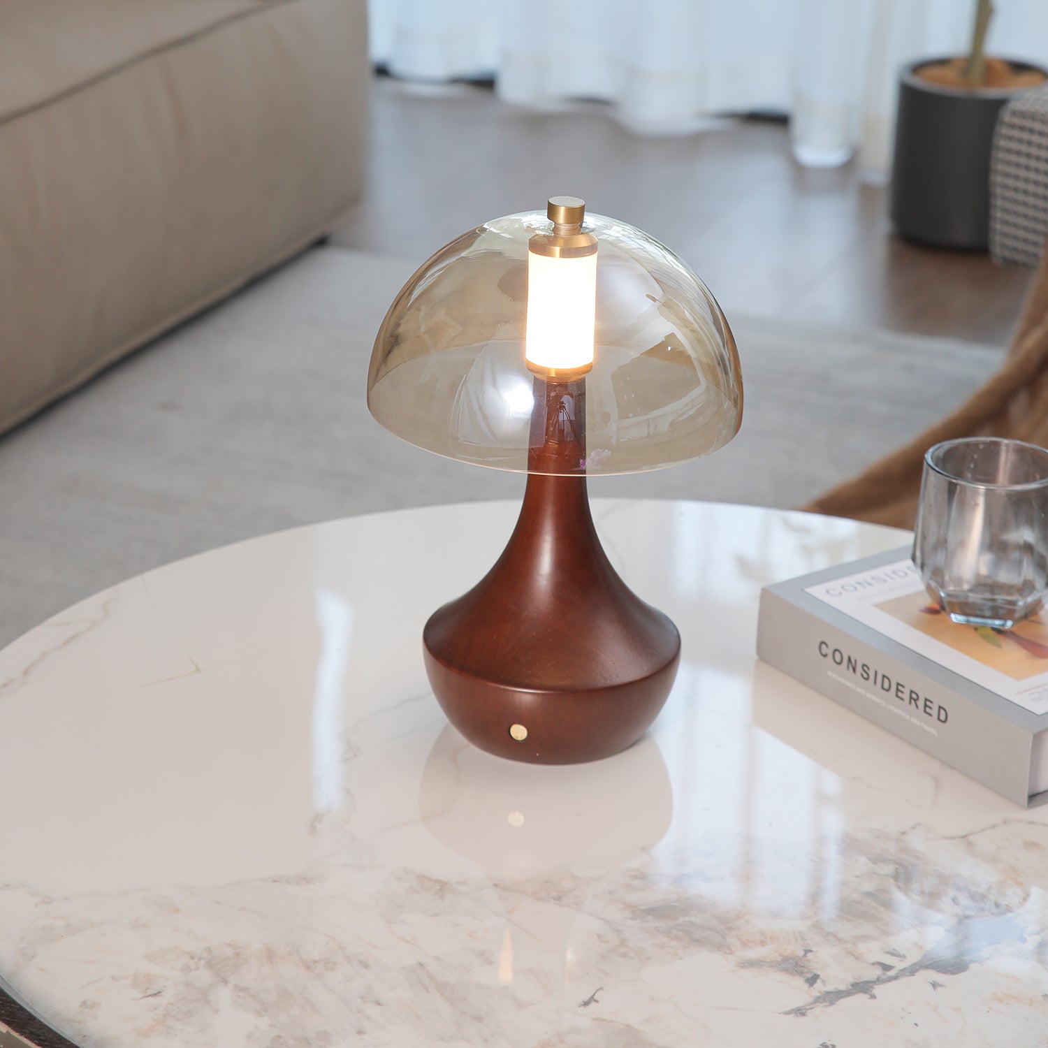 Aurae Wood & Glass Modern Table Lamp-Neutral Decor