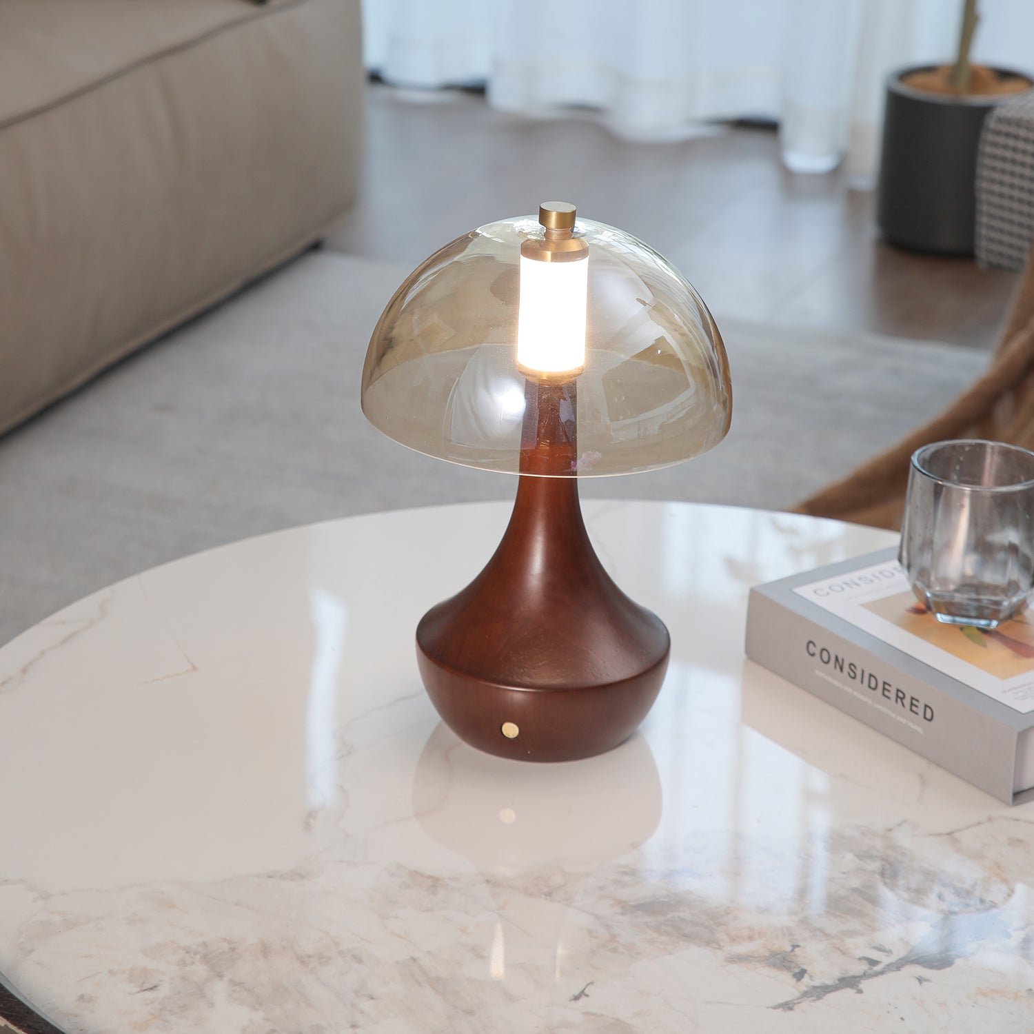 Aurae Wood & Glass Modern Table Lamp-Neutral Decor