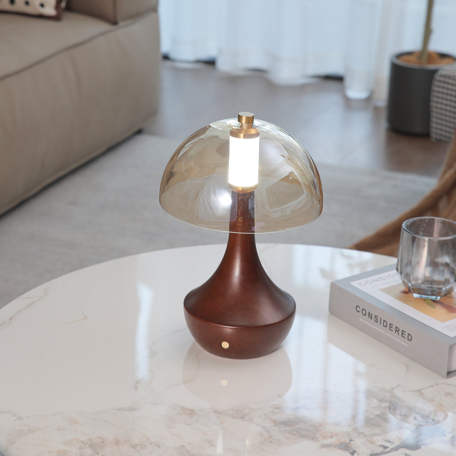 Aurae Wood & Glass Modern Table Lamp-Neutral Decor