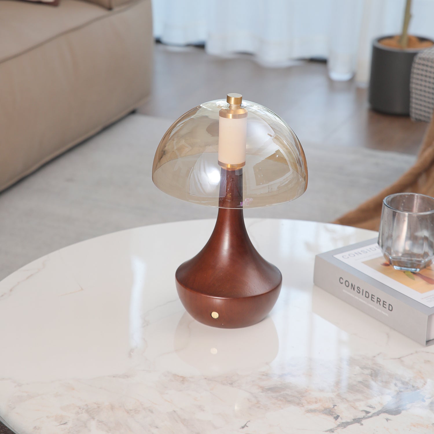 Aurae Wood & Glass Modern Table Lamp-Neutral Decor