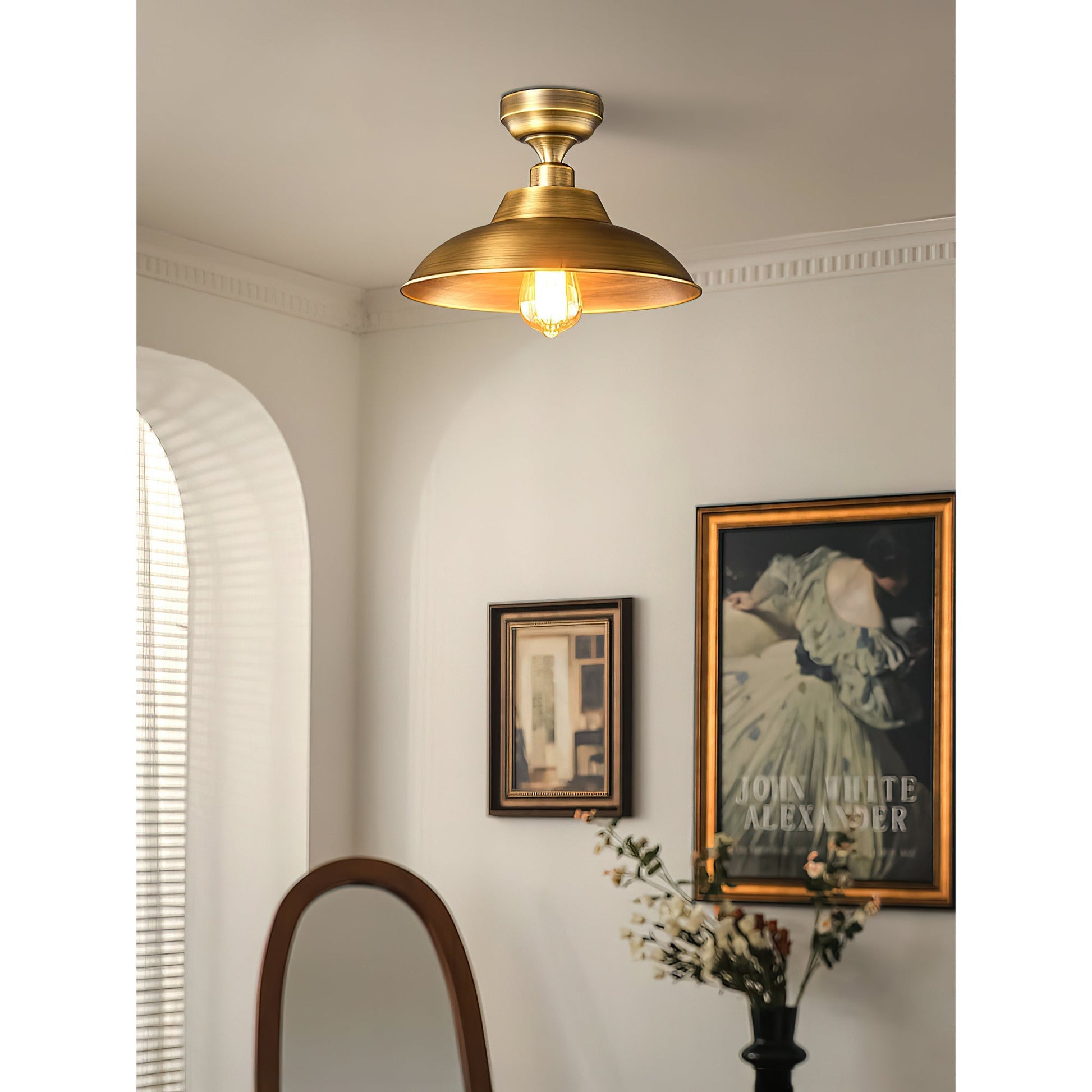 Another angle of the lamp in a kitchen.