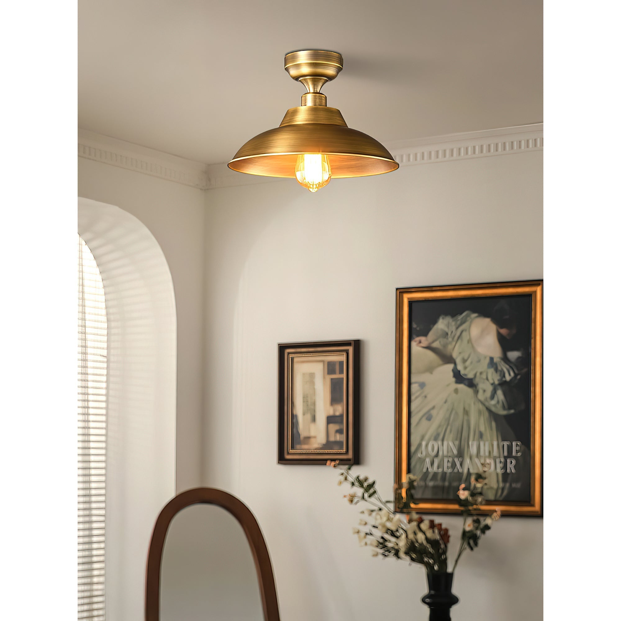 Another angle of the lamp in a kitchen.