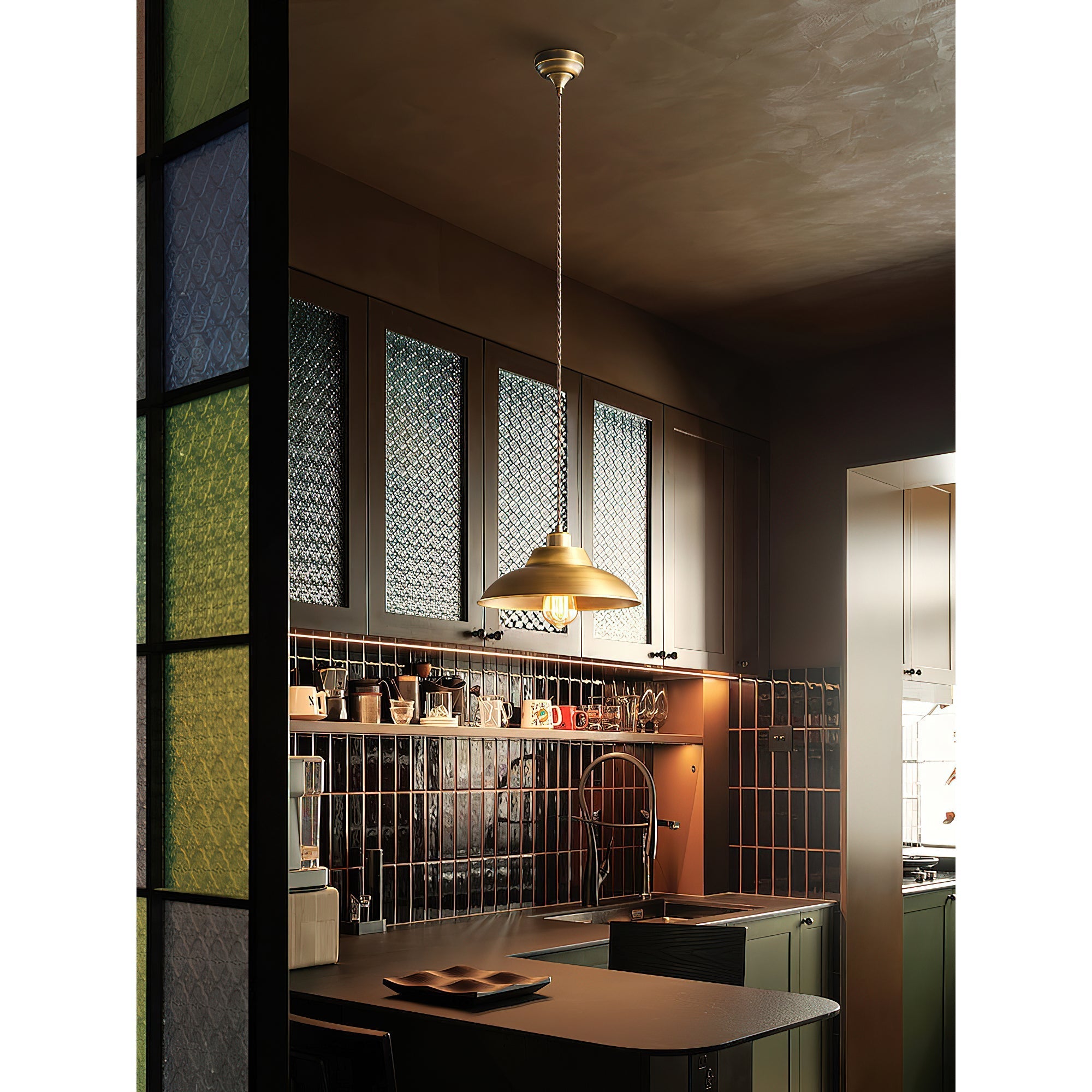 Aldorno Pendant Lamp hanging in a modern living room setting.