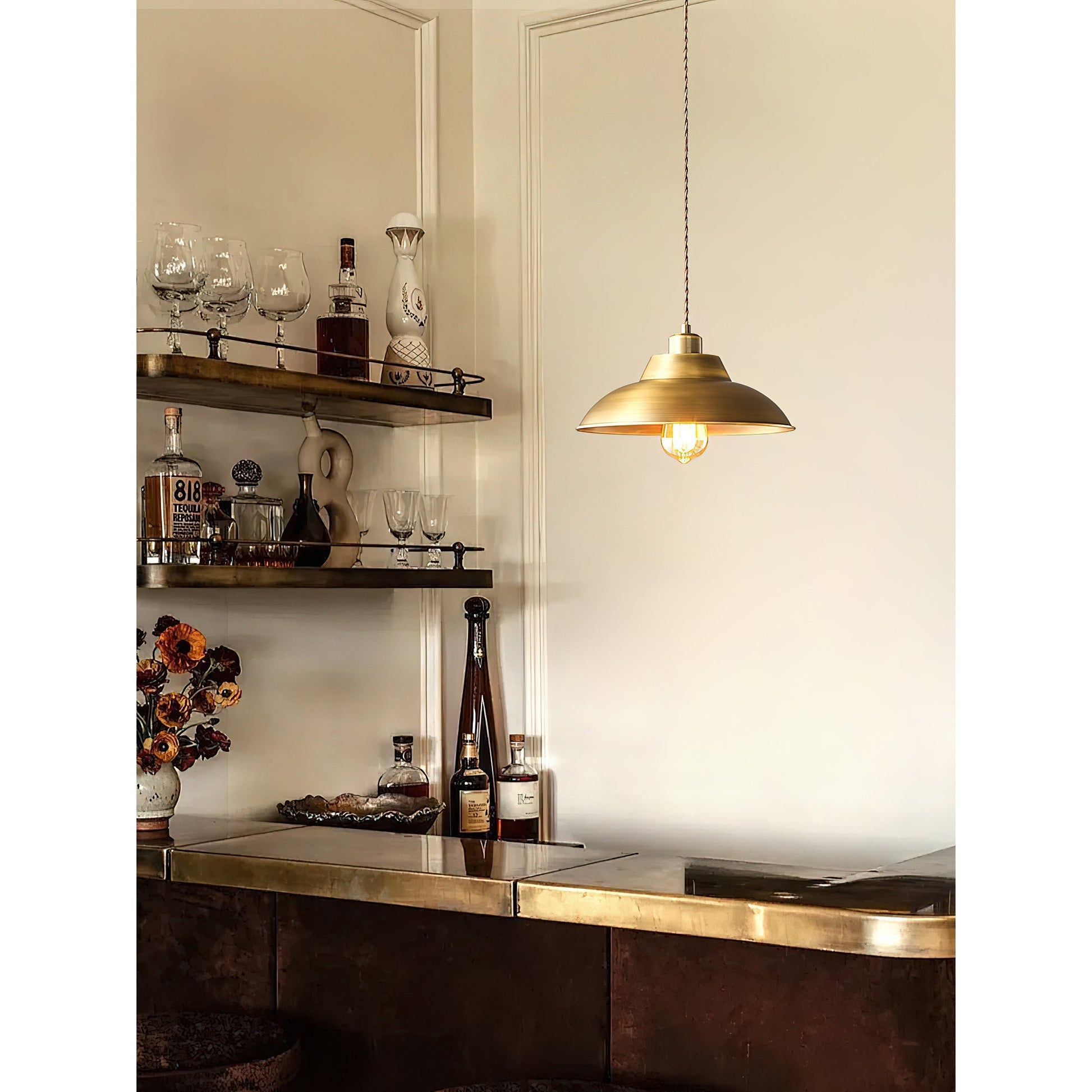 Detail shot of the lamp's expansive round shade.