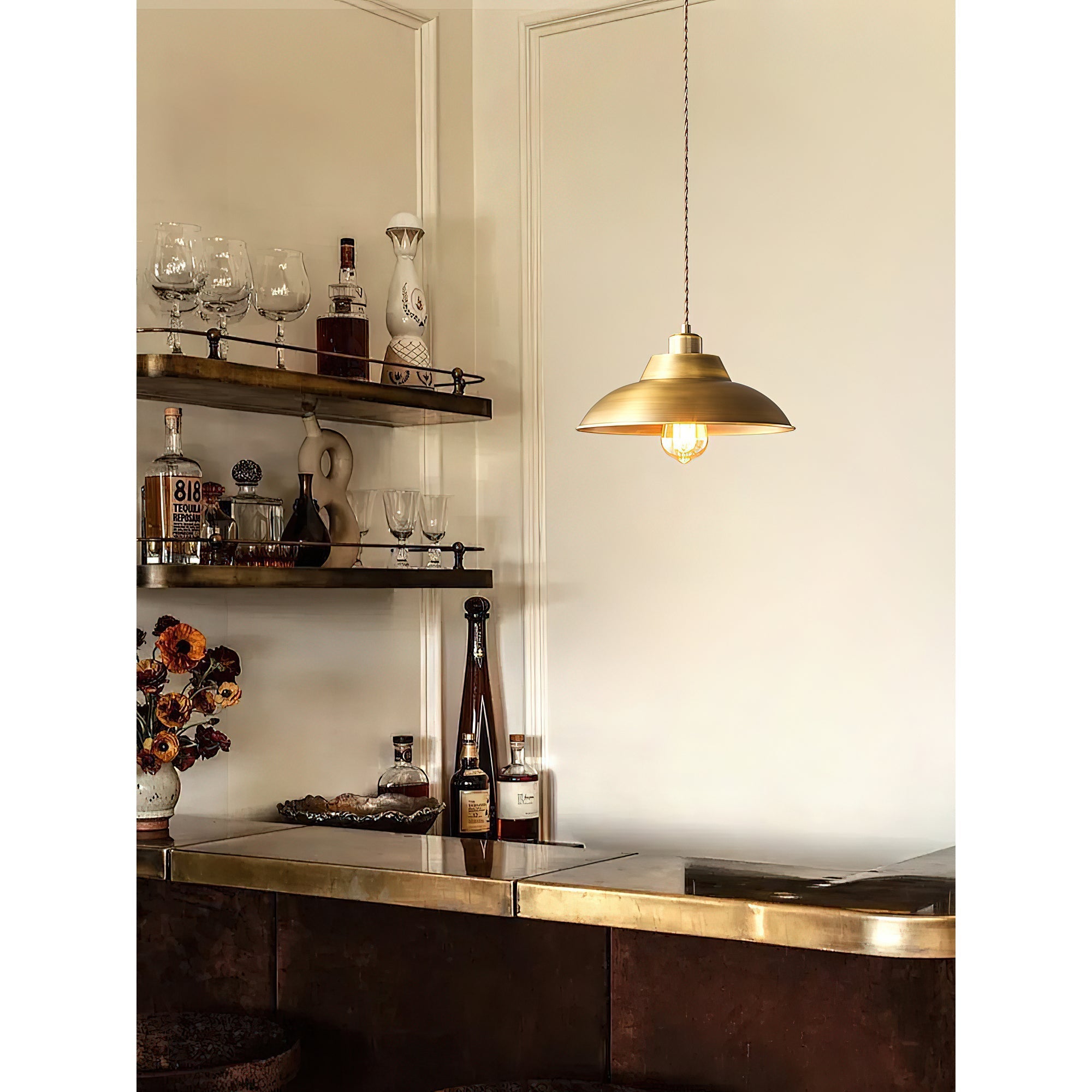 Detail shot of the lamp's expansive round shade.