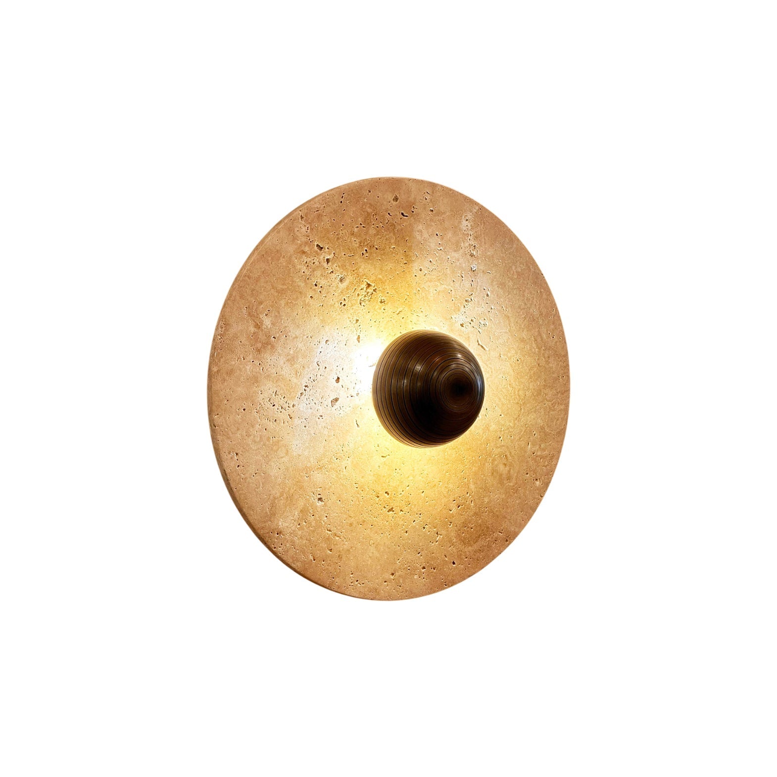 Alese Travertine Wall Lamp in beige, shown from the front.