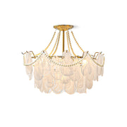 Alessia Chandelier with gold frame and white glass petals.