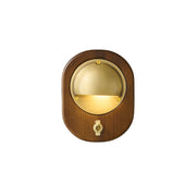Alfi Wall Lamp with ash wood body and brass shade, front view.