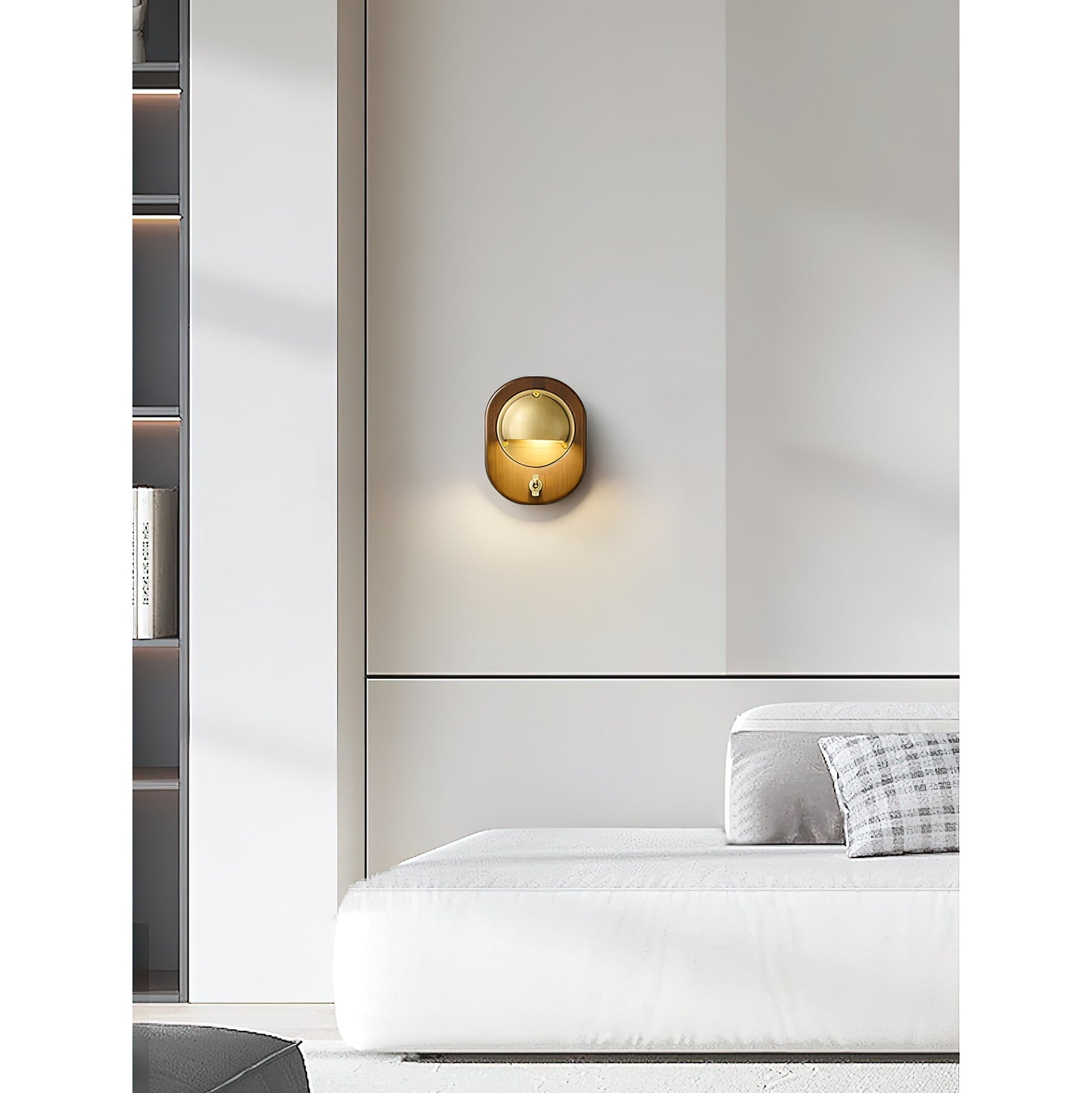 Comparison of the Brass, Silver, and Walnut finishes for the Alfi Wall Lamp.