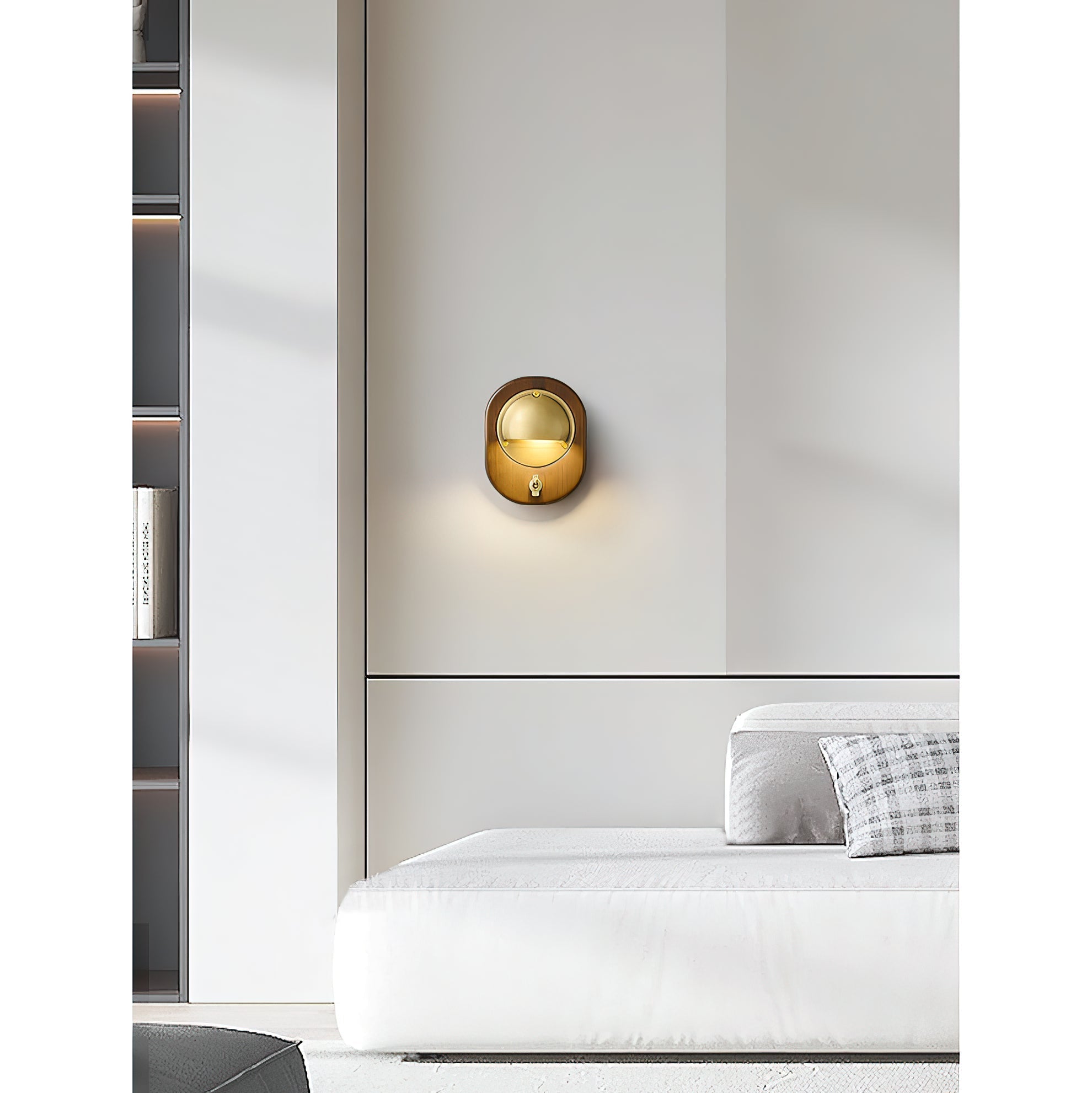 Comparison of the Brass, Silver, and Walnut finishes for the Alfi Wall Lamp.