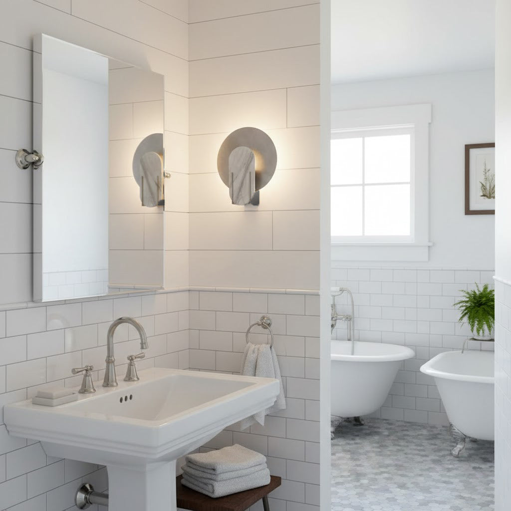 The Alice Wall Lamp shown in a hallway setting, providing ambient lighting.