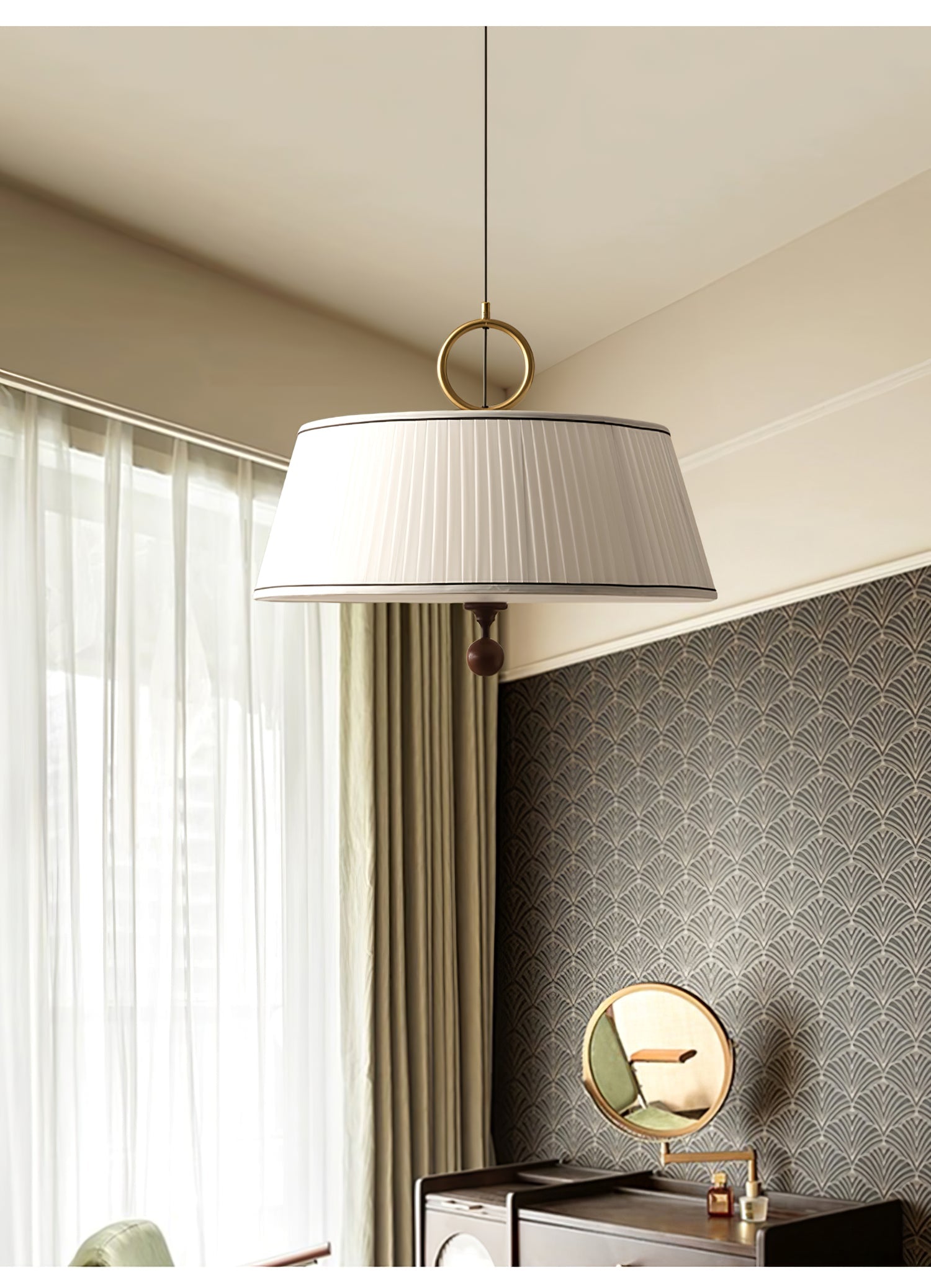 Quvlen Traditional Natural Wood Fabric Pendant Lamp-Neutral Decor