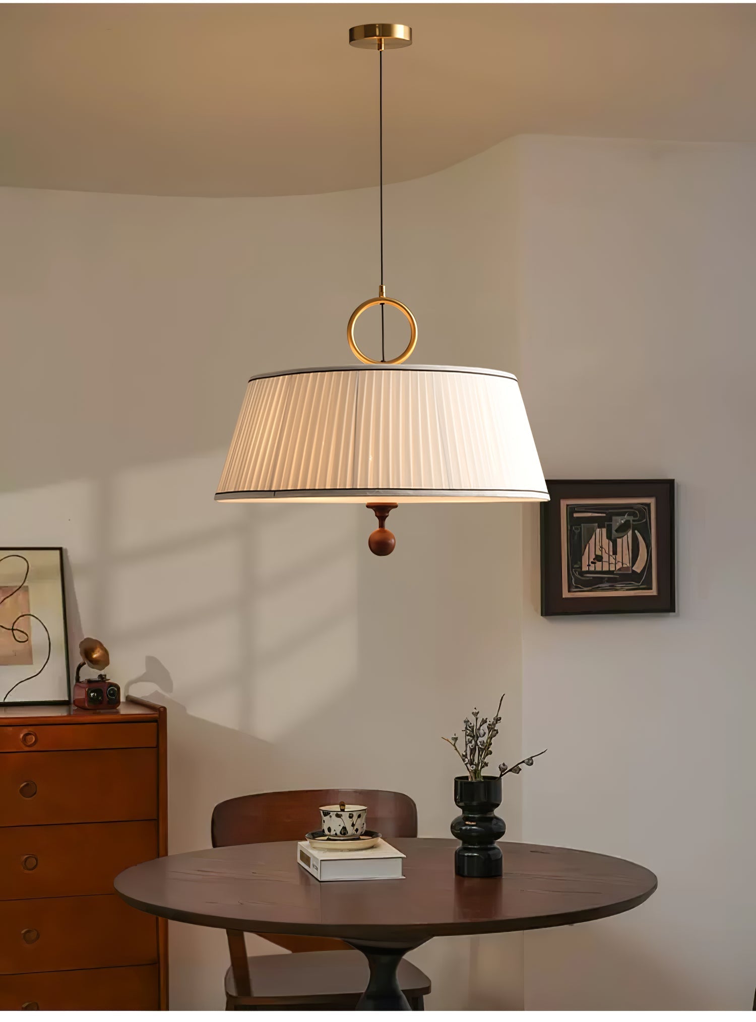 Quvlen Traditional Natural Wood Fabric Pendant Lamp-Neutral Decor