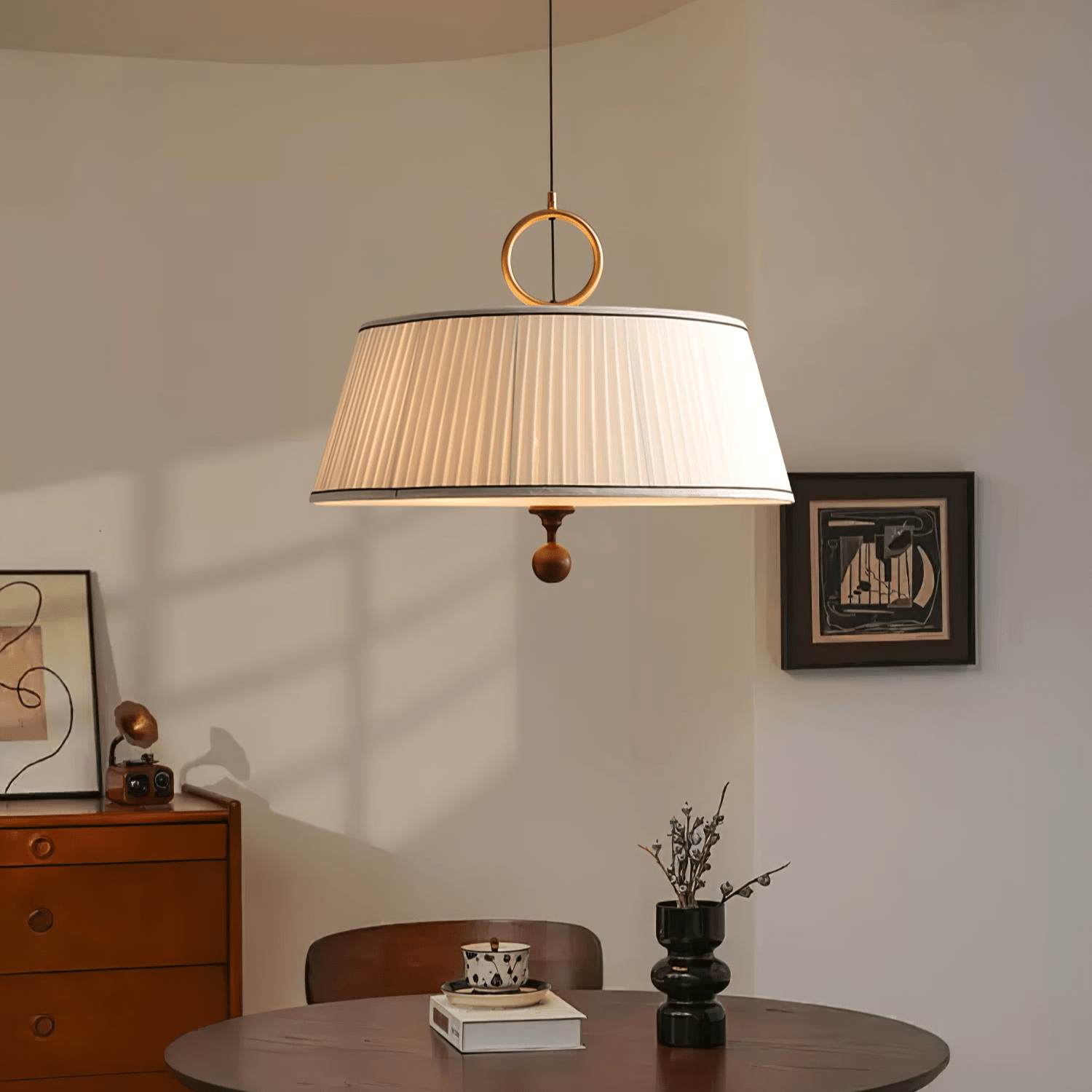 Quvlen Traditional Natural Wood Fabric Pendant Lamp-Neutral Decor