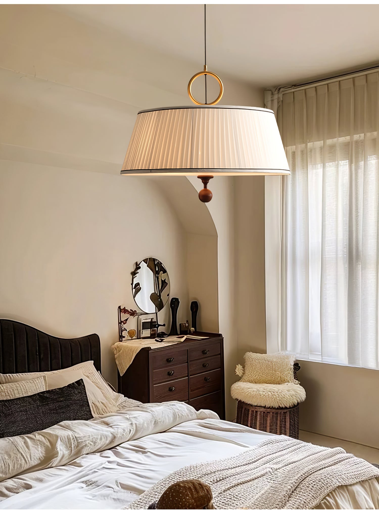Quvlen Traditional Natural Wood Fabric Pendant Lamp-Neutral Decor