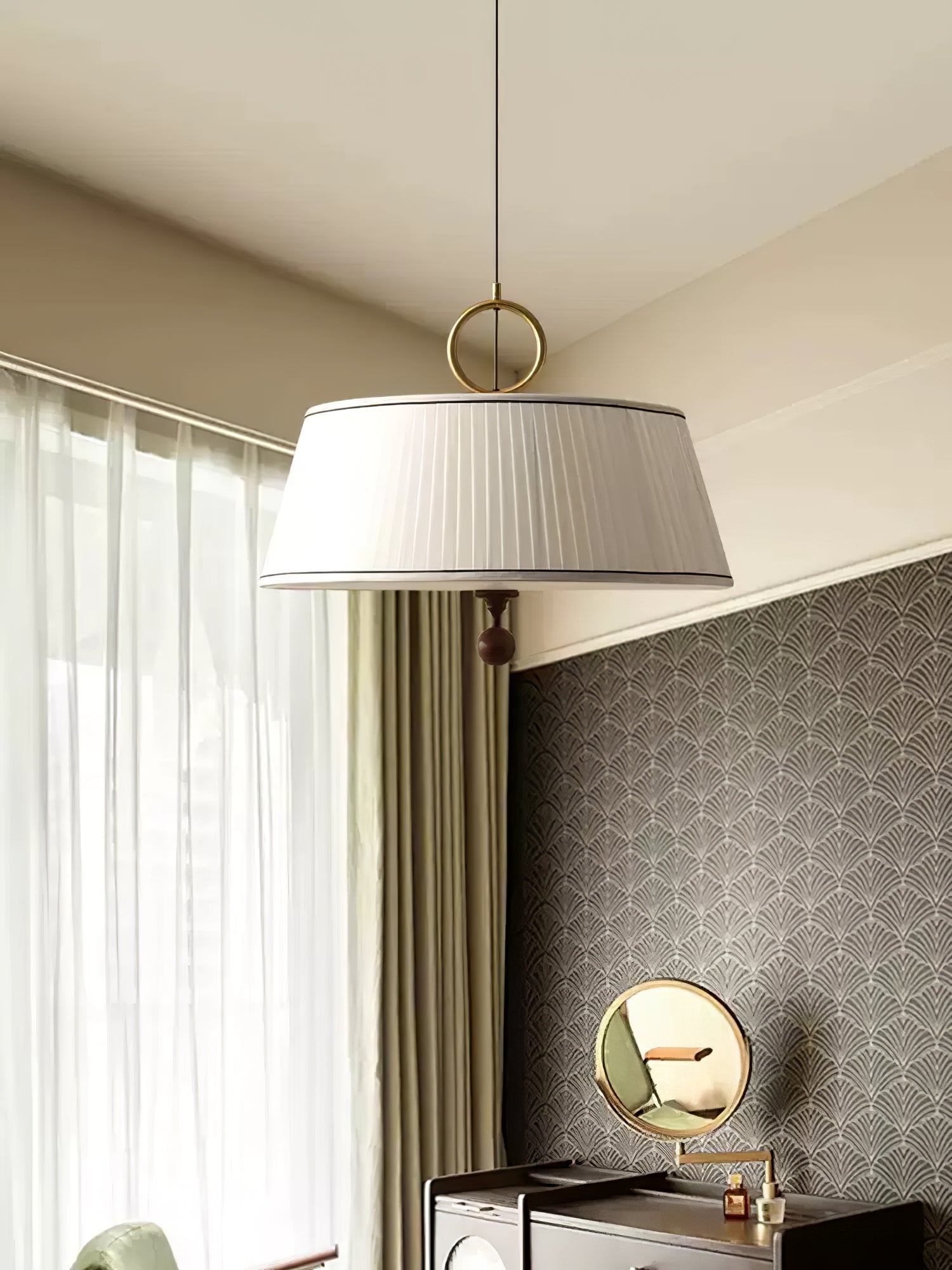 Quvlen Traditional Natural Wood Fabric Pendant Lamp-Neutral Decor