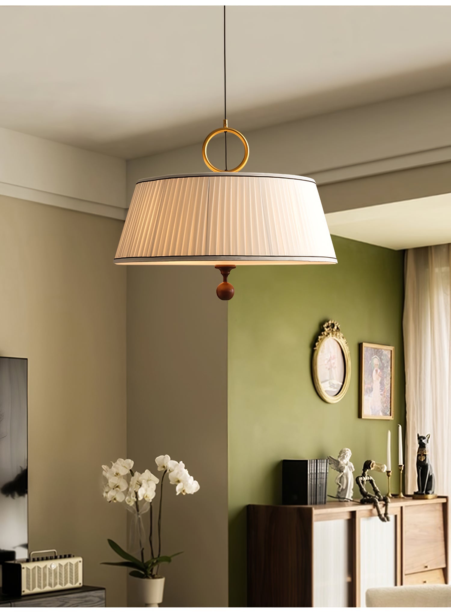 Quvlen Traditional Natural Wood Fabric Pendant Lamp-Neutral Decor