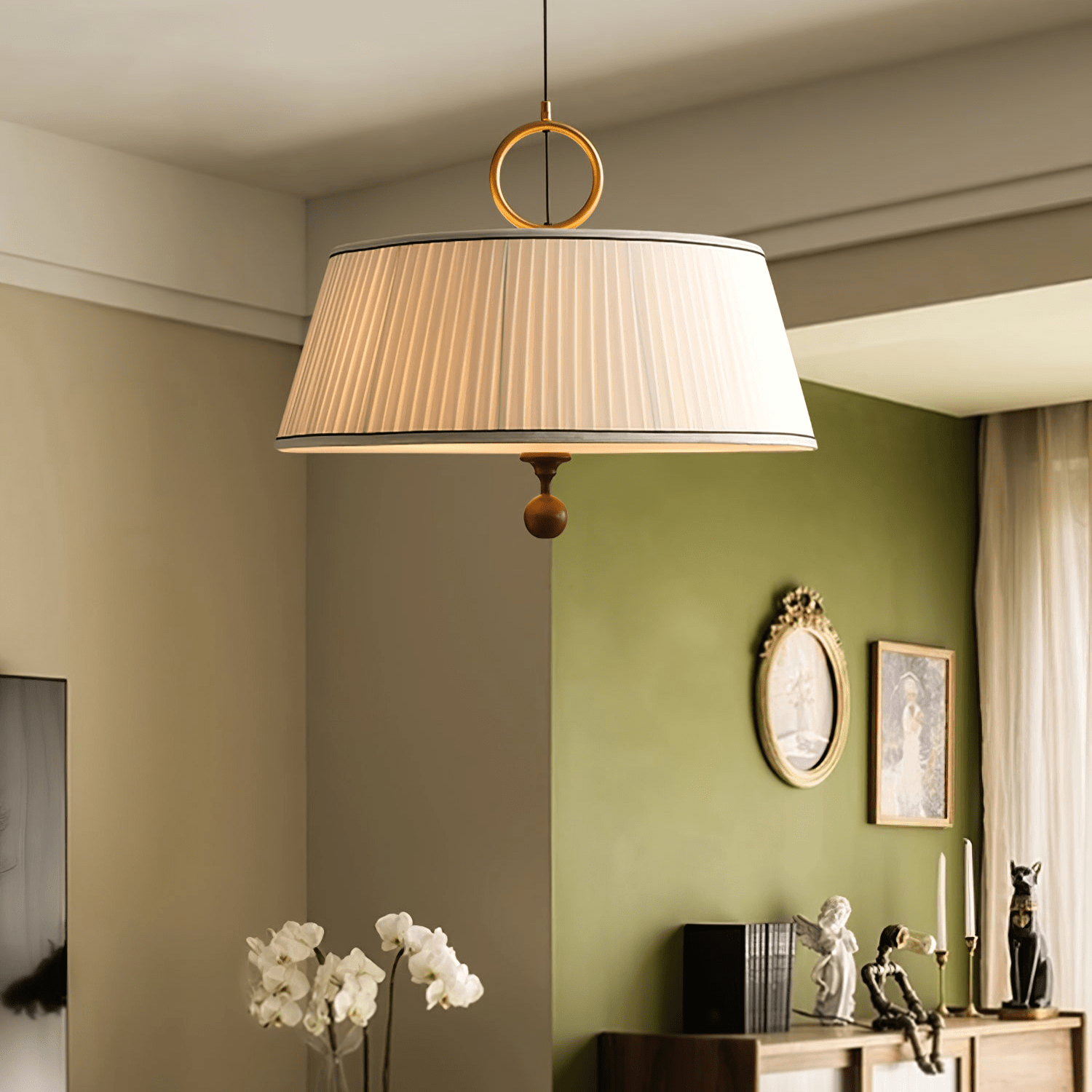 Quvlen Traditional Natural Wood Fabric Pendant Lamp-Neutral Decor