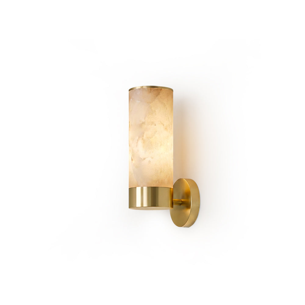 Alistair Alabaster Wall Sconce with brass finish against a neutral wall.