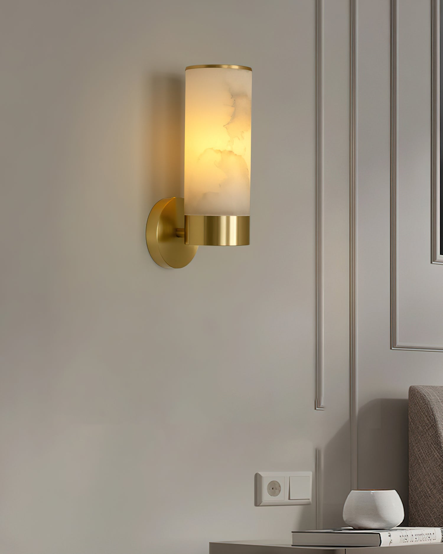 The taller 15.4-inch Alistair Alabaster Wall Sconce.