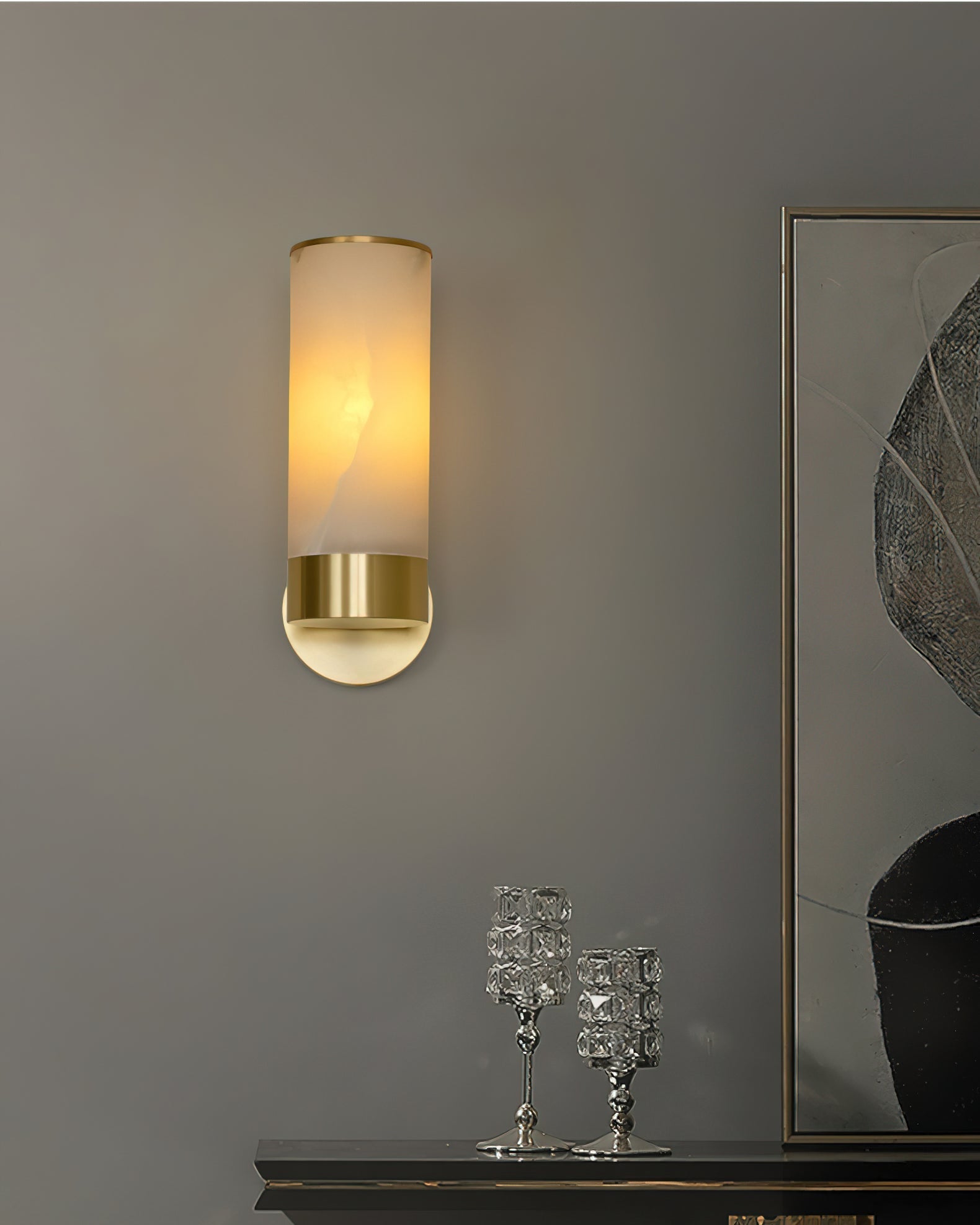The shorter 10.8-inch Alistair Alabaster Wall Sconce.
