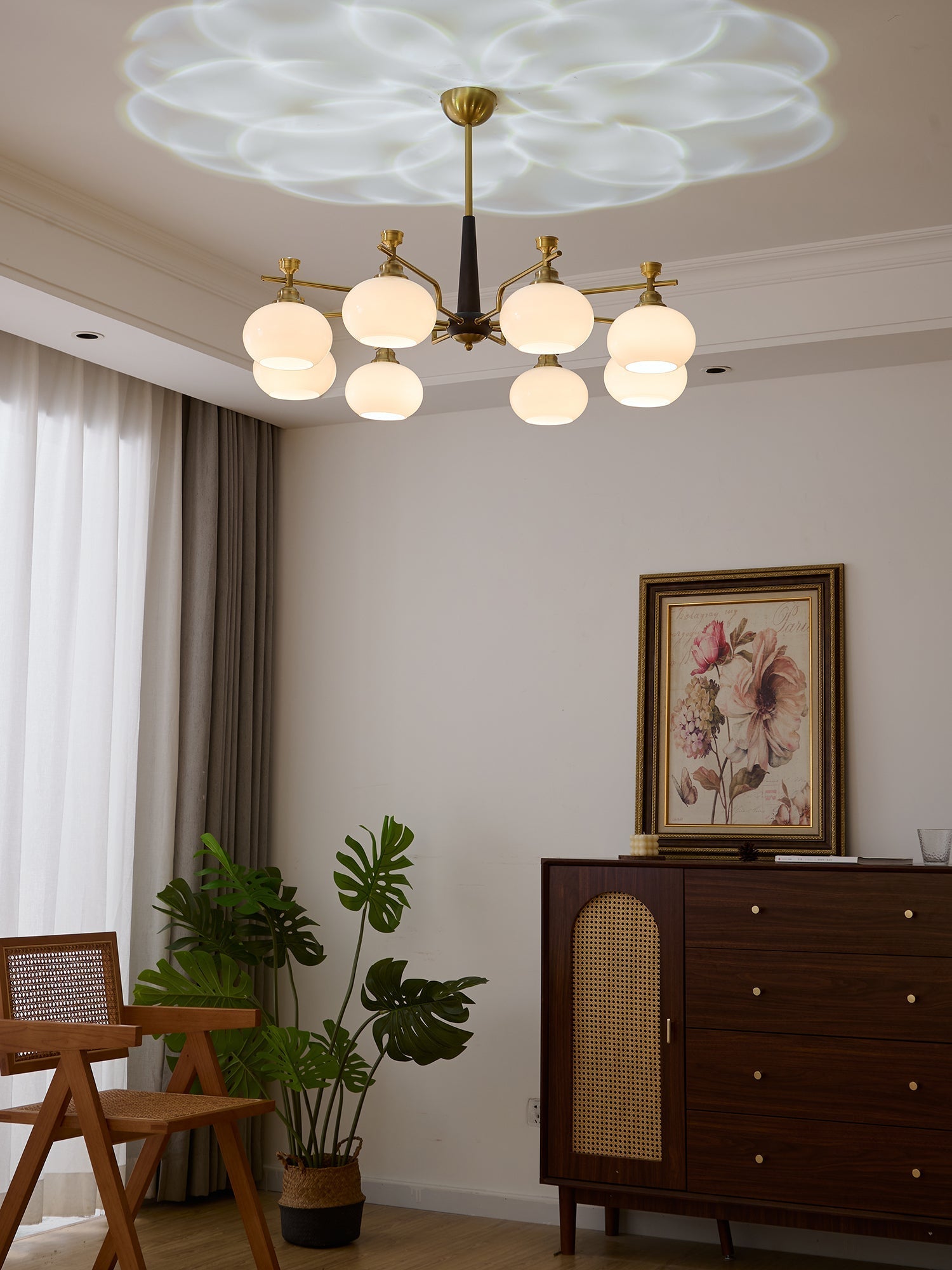 Velirara Traditional Unique Sphere Wood Glass Chandelier-Neutral Decor