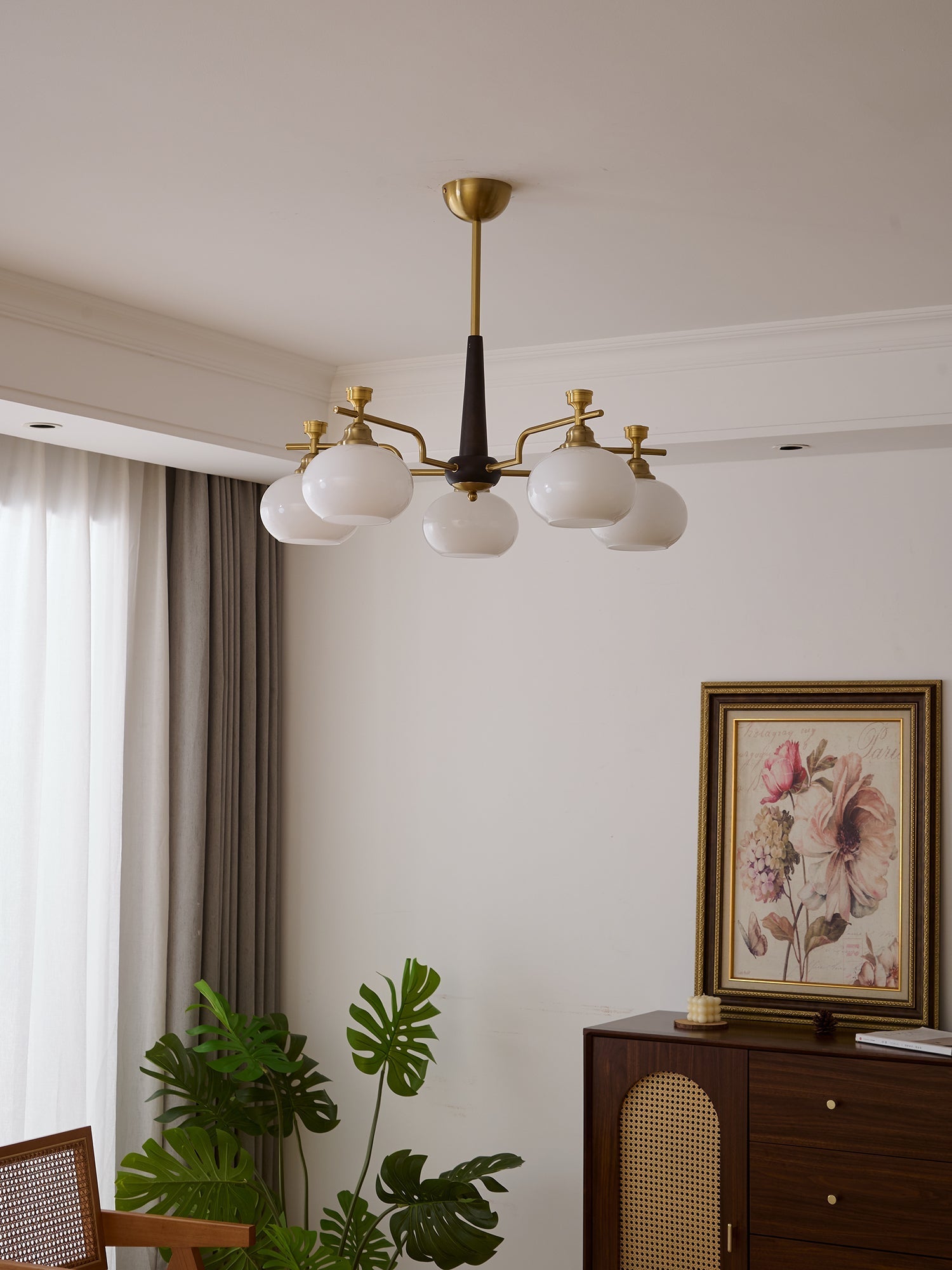 Velirara Traditional Unique Sphere Wood Glass Chandelier-Neutral Decor