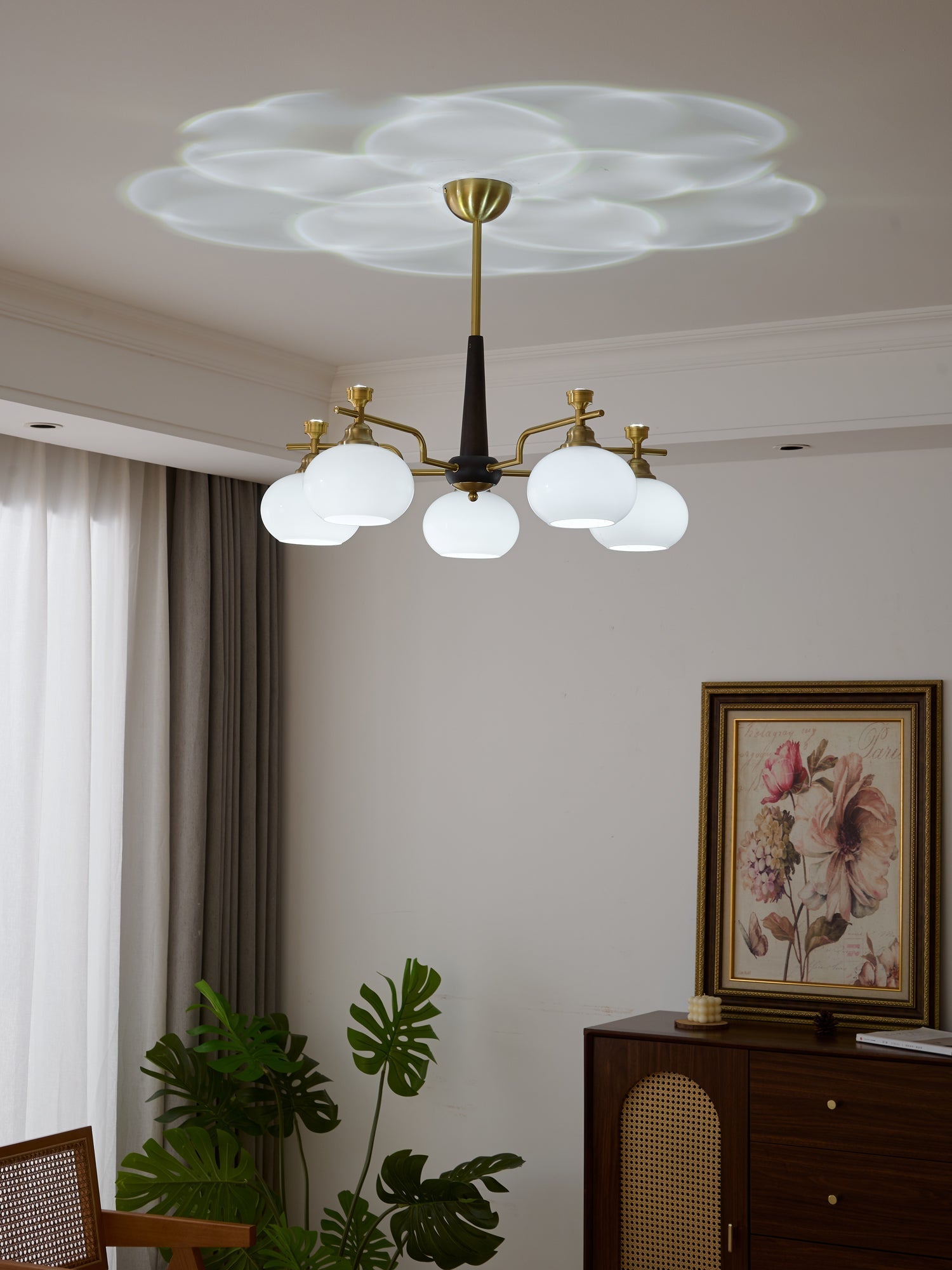 Velirara Traditional Unique Sphere Wood Glass Chandelier-Neutral Decor