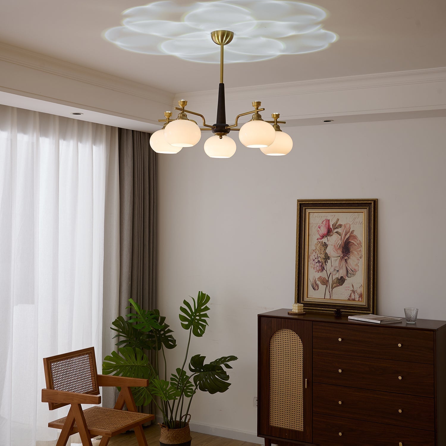 Velirara Traditional Unique Sphere Wood Glass Chandelier-Neutral Decor