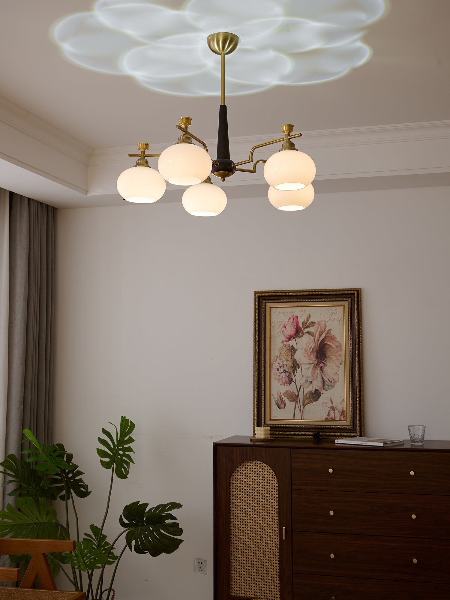 Velirara Traditional Unique Sphere Wood Glass Chandelier-Neutral Decor