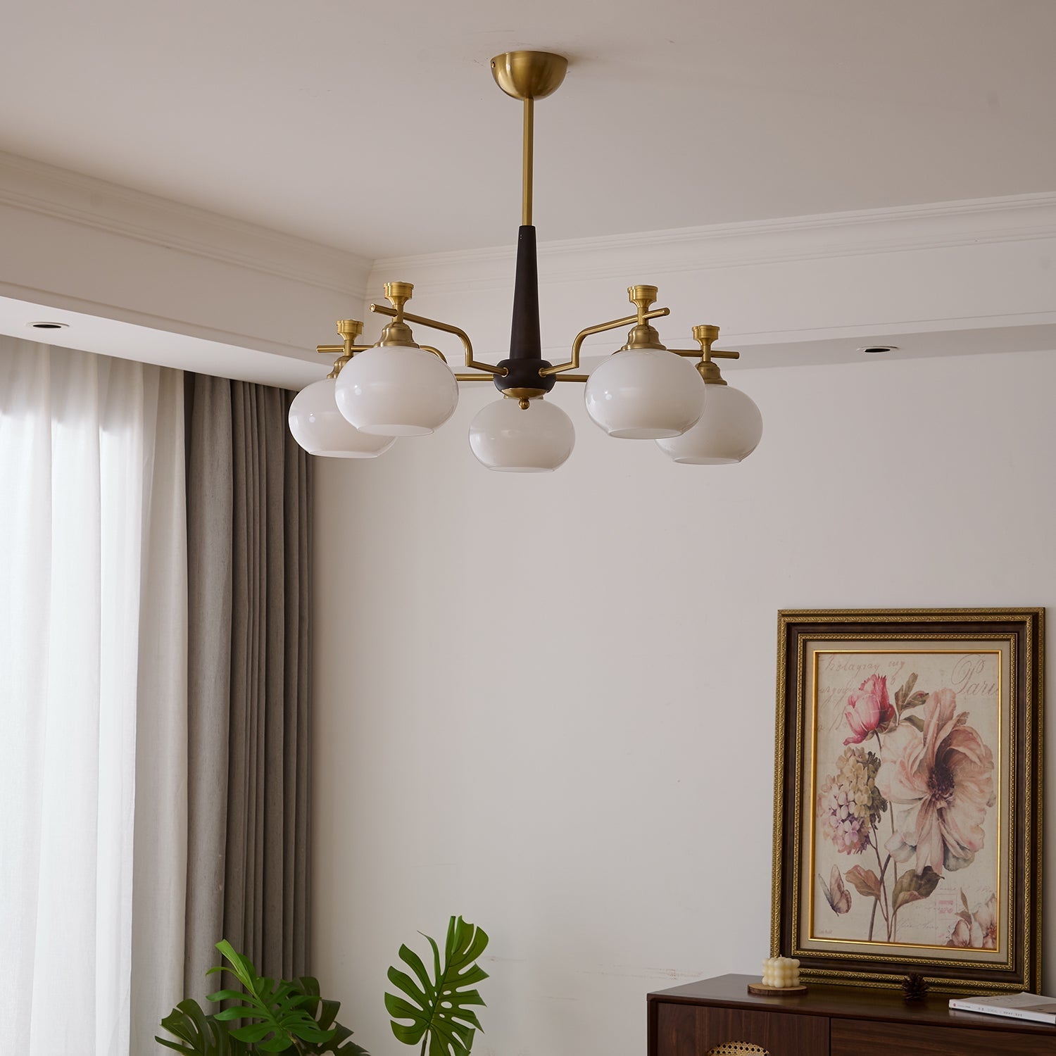 Velirara Traditional Unique Sphere Wood Glass Chandelier-Neutral Decor