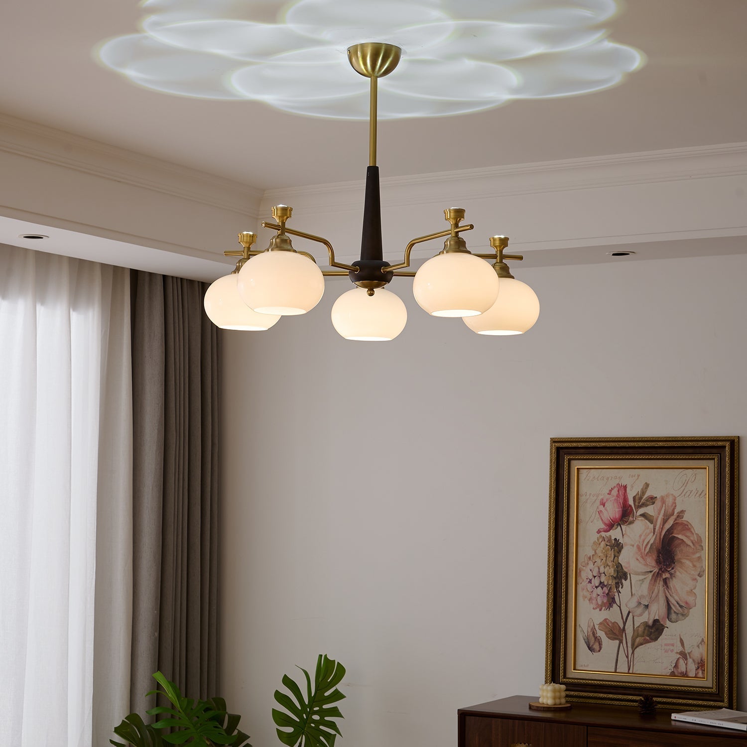 Velirara Traditional Unique Sphere Wood Glass Chandelier-Neutral Decor
