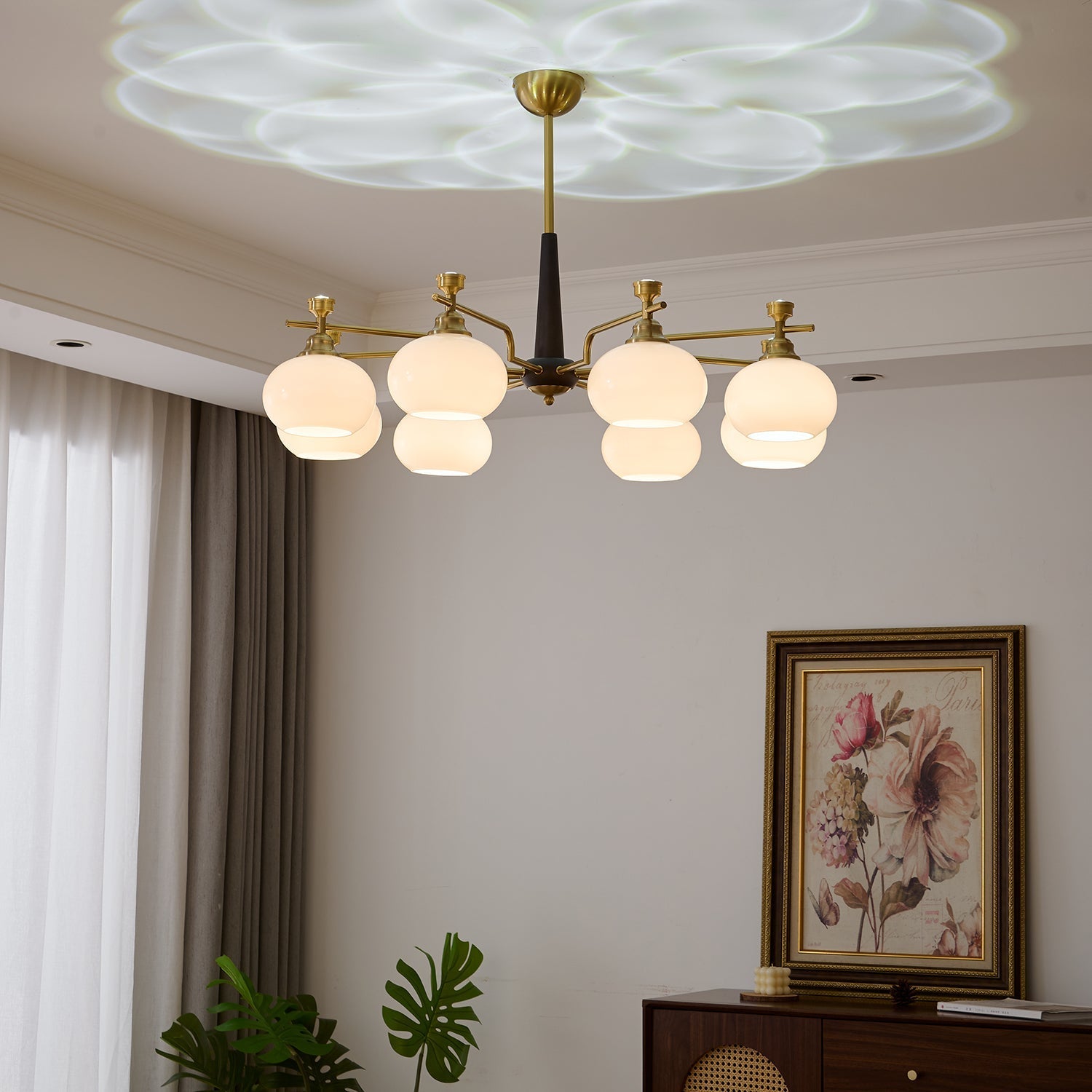 Velirara Traditional Unique Sphere Wood Glass Chandelier-Neutral Decor