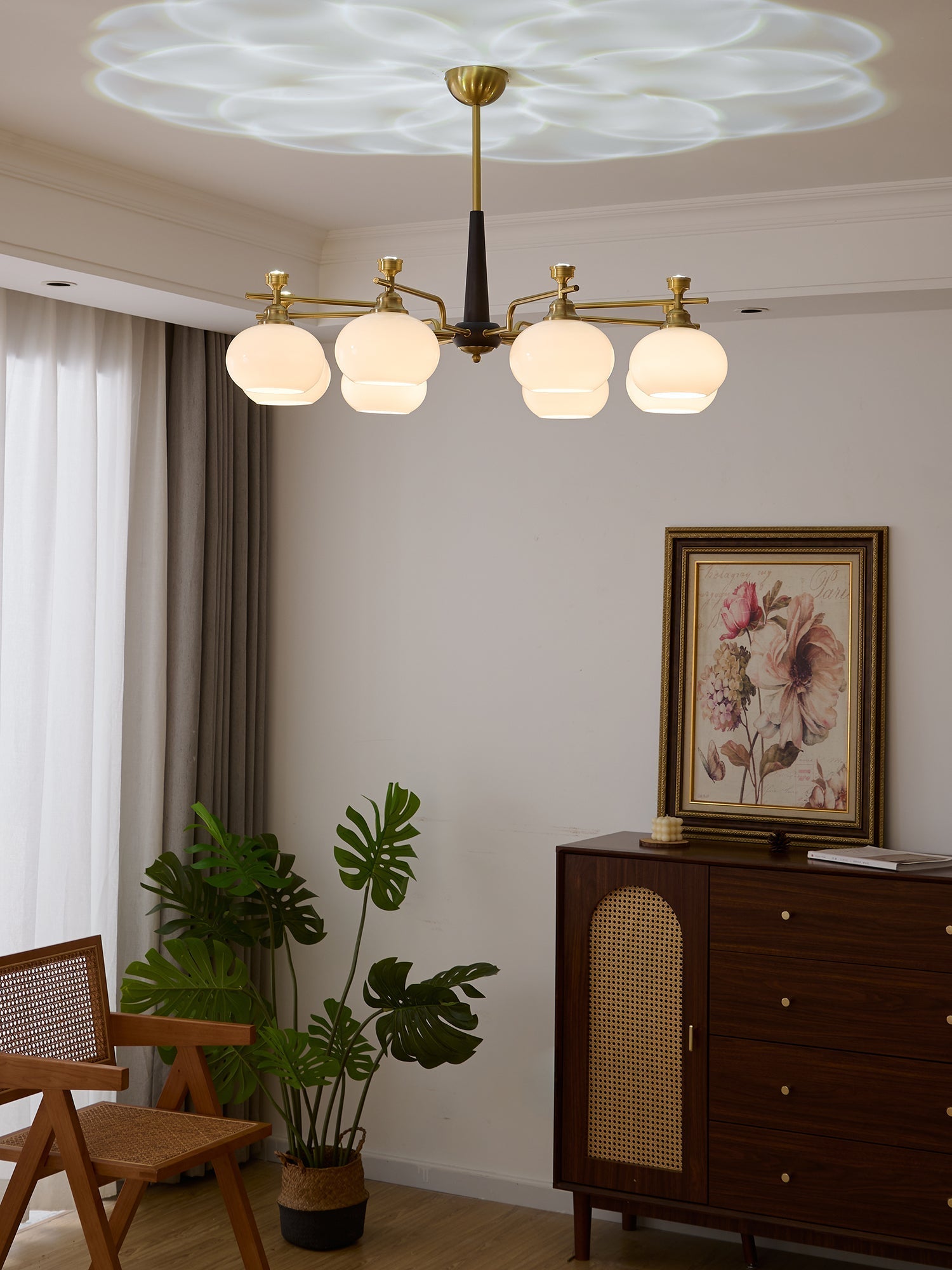 Velirara Traditional Unique Sphere Wood Glass Chandelier-Neutral Decor