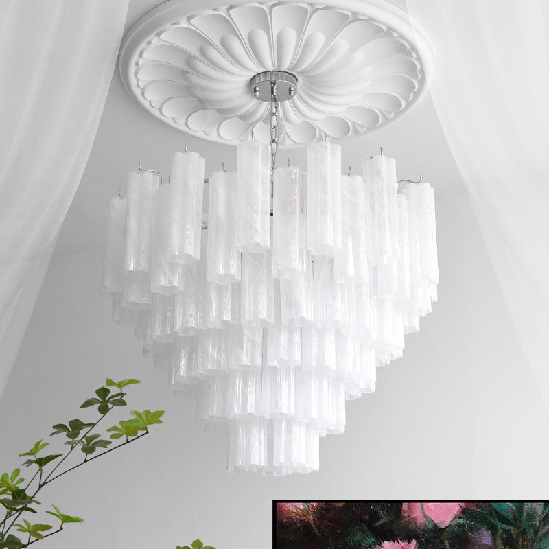 Detail shot of the hand-blown triangular glass prisms.
