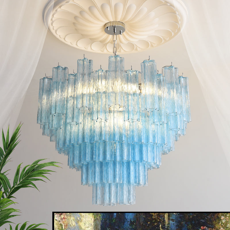 Alistair Chandelier with subtle Light Blue glass prisms.